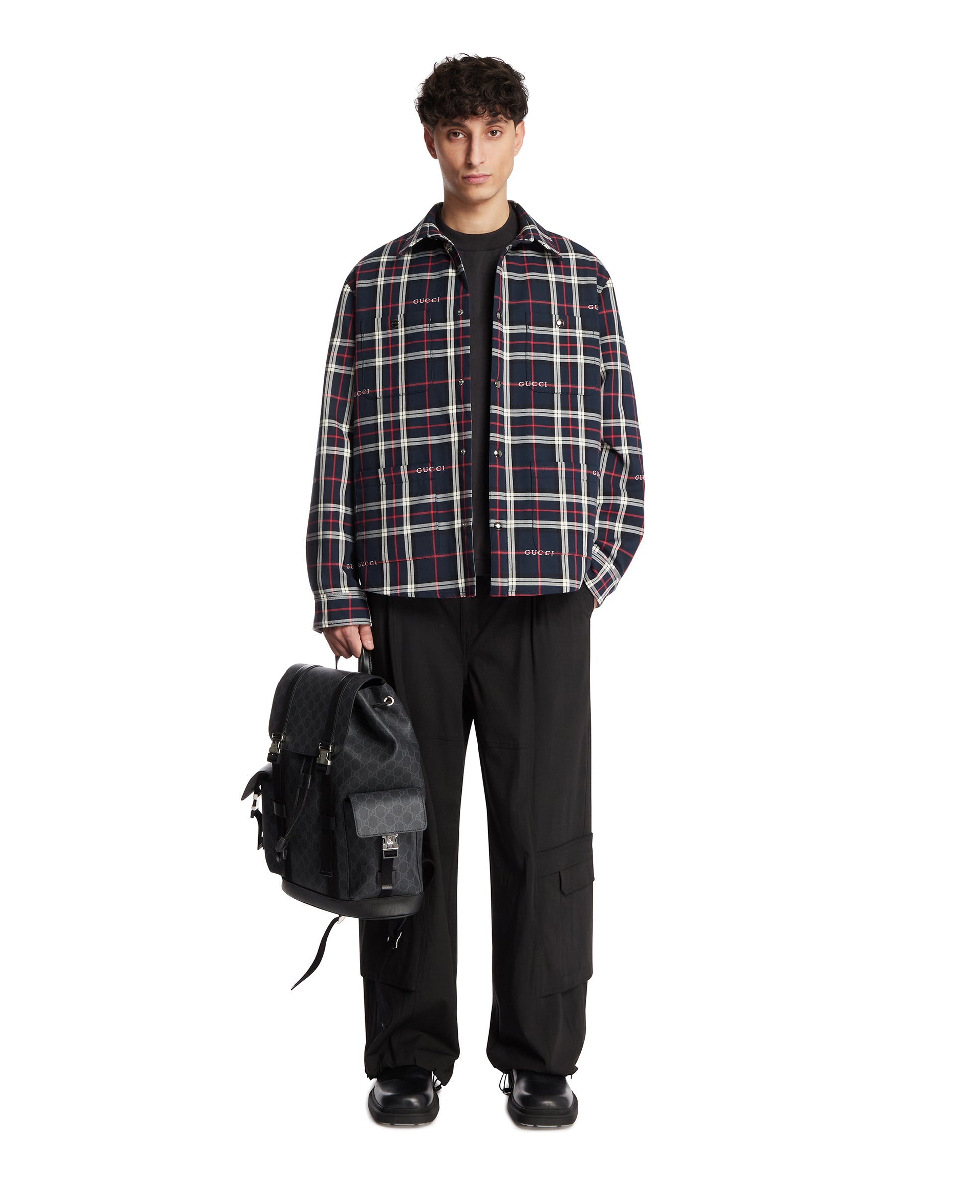 Quilted Jacquard Cotton Tartan Shirt Gucci – Гарантія оригінальності – детальний вид