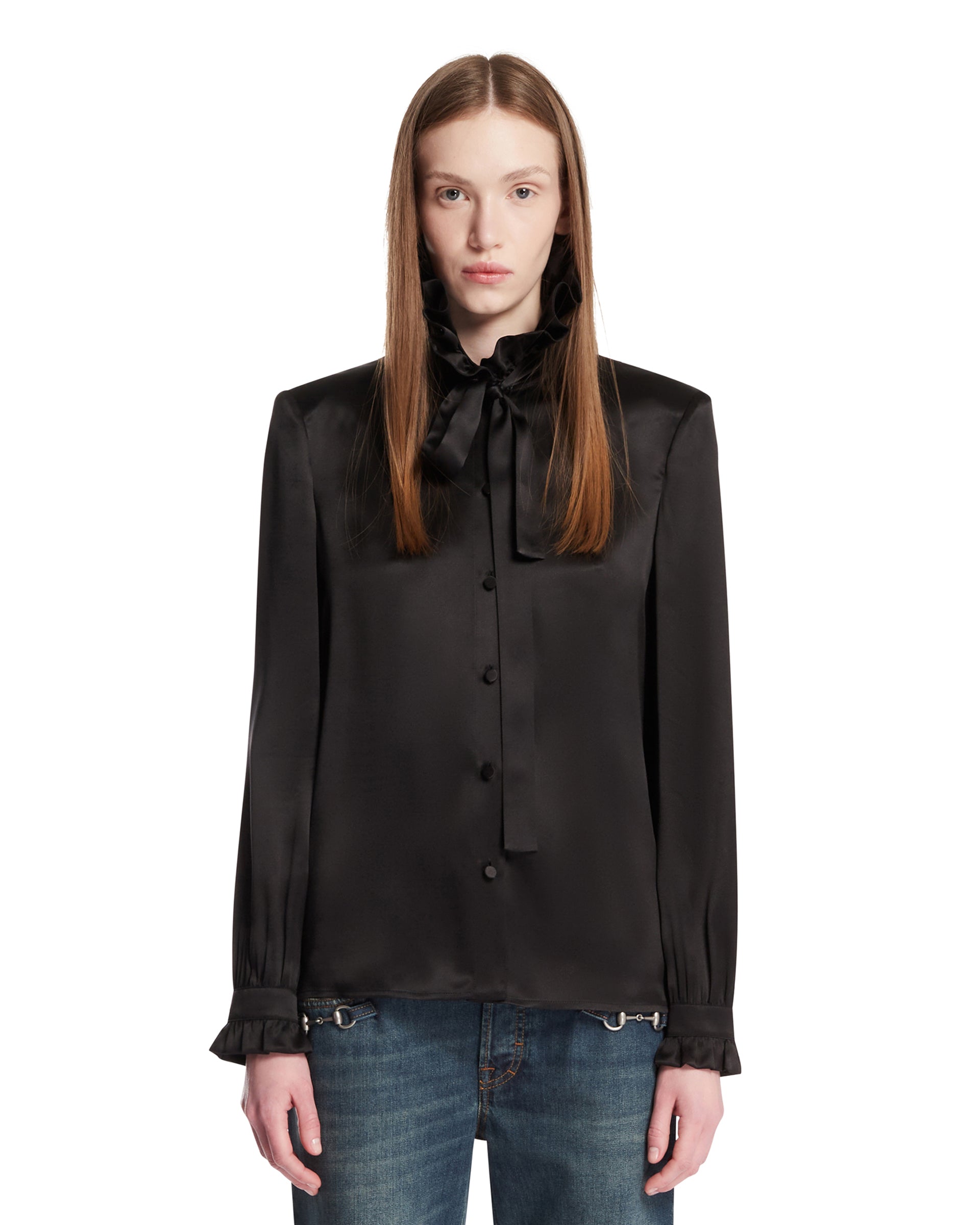 Black Silk Satin Bow Shirt Gucci – Гарантія оригінальності – боковий вид