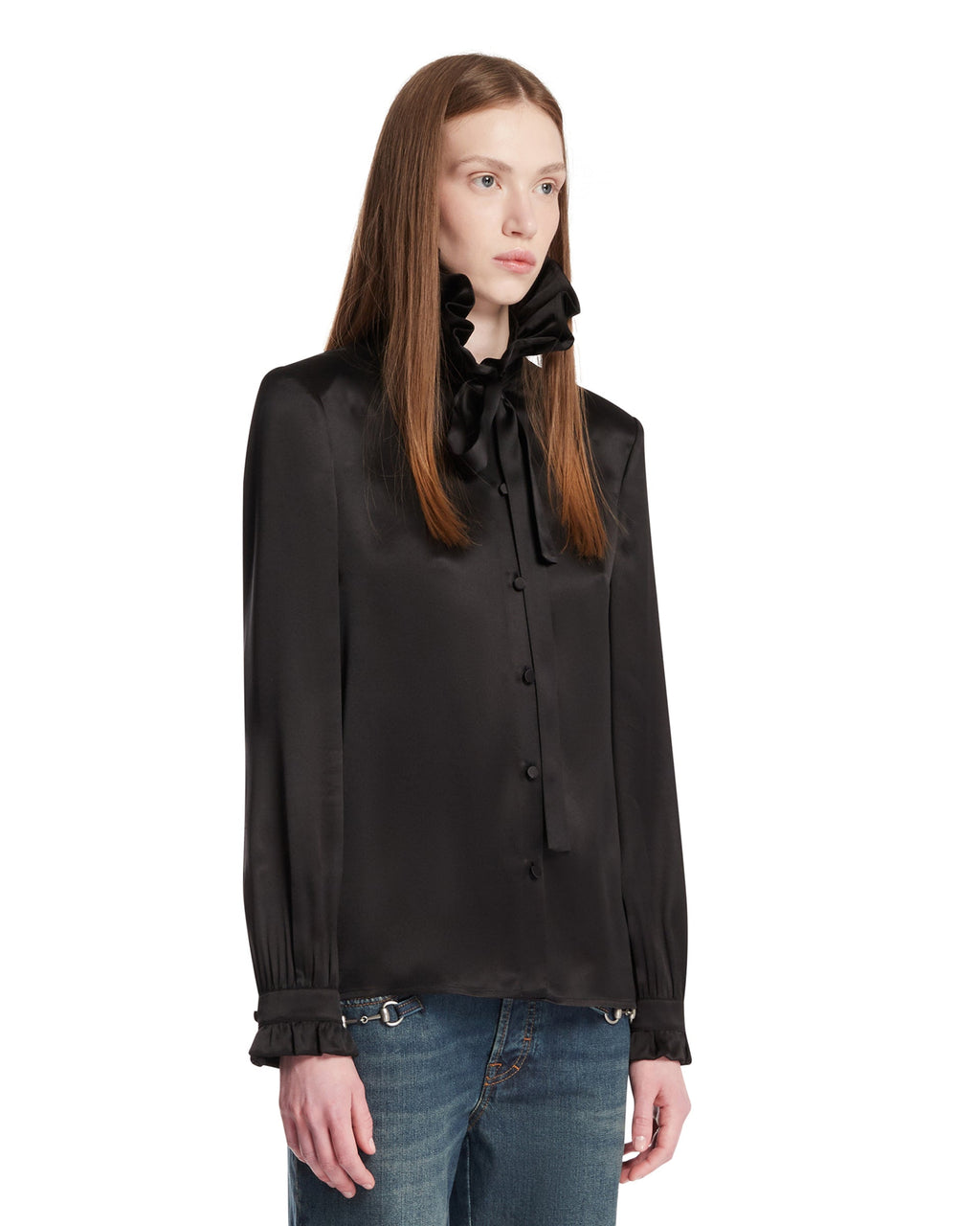 Black Silk Satin Bow Shirt Gucci – Гарантія оригінальності – вид ззаду