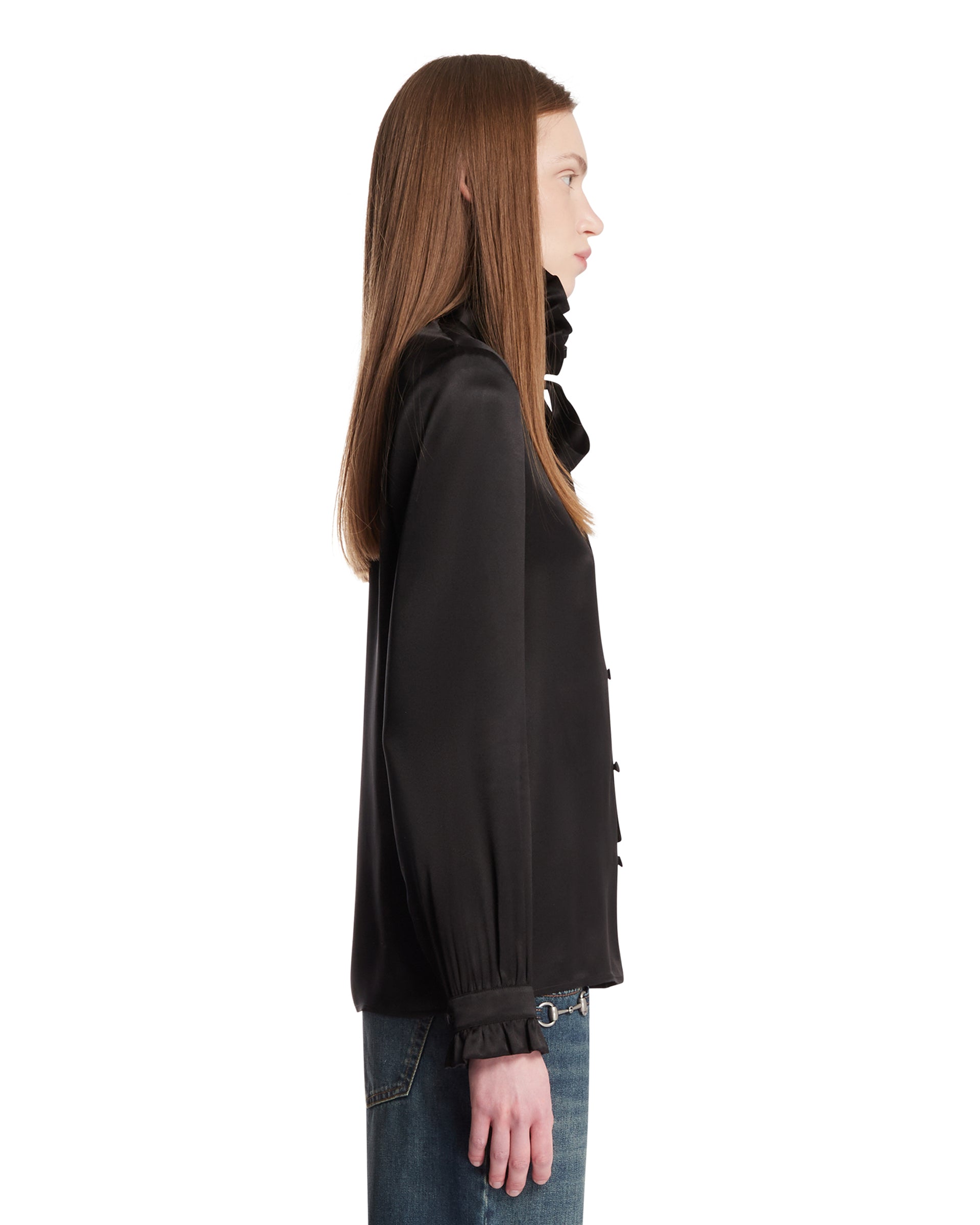 Black Silk Satin Bow Shirt Gucci – Гарантія оригінальності – збільшений вид
