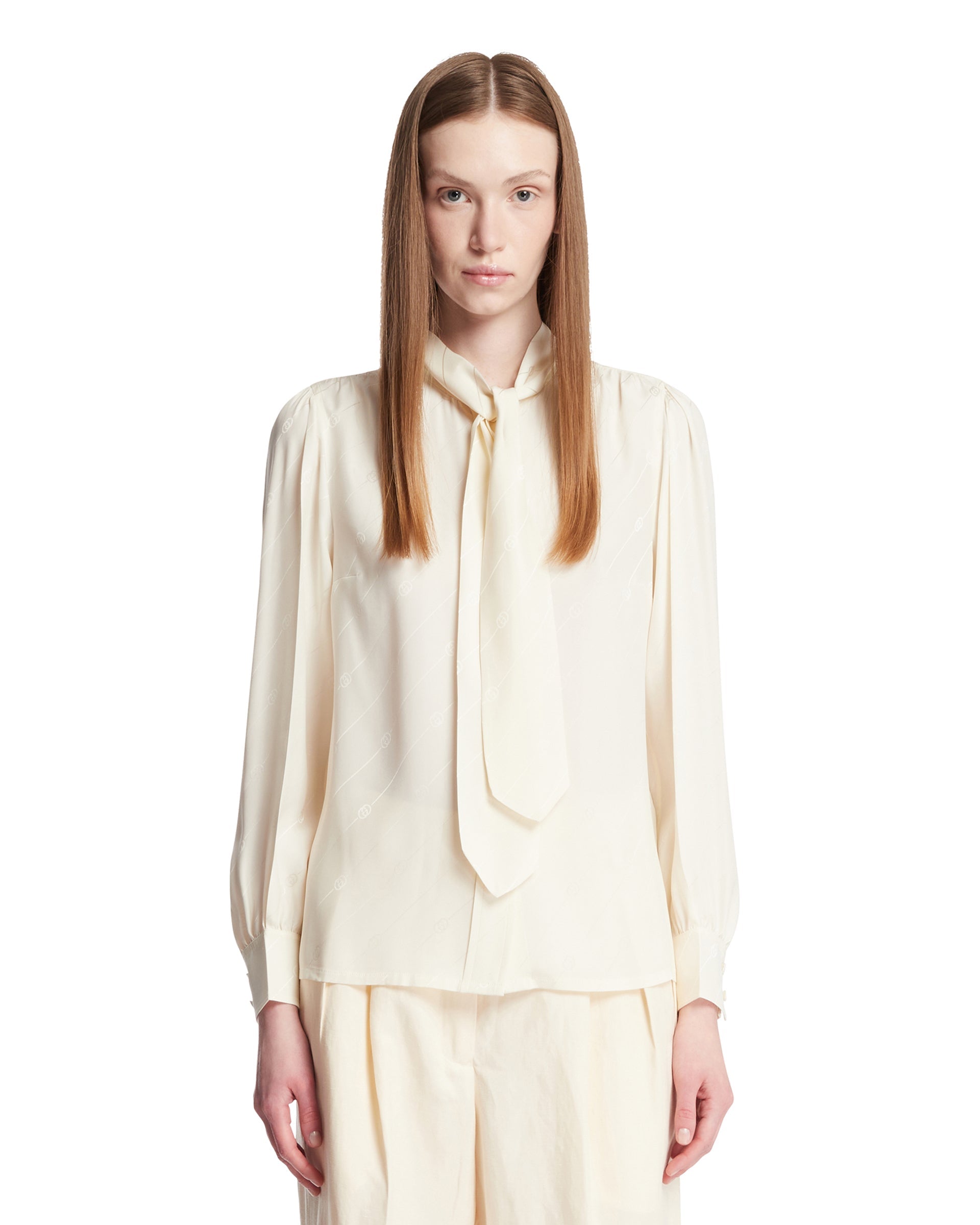 White Gg Interlocking Crepe Satin And Silk Shirt Gucci – Гарантія оригінальності – боковий вид