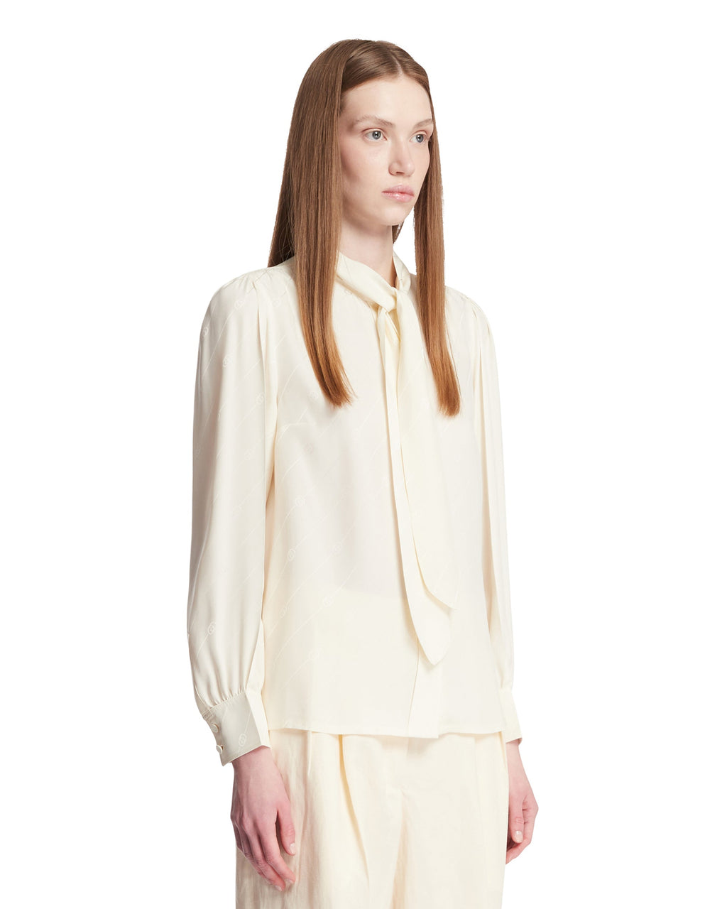 White Gg Interlocking Crepe Satin And Silk Shirt Gucci – Гарантія оригінальності – вид ззаду