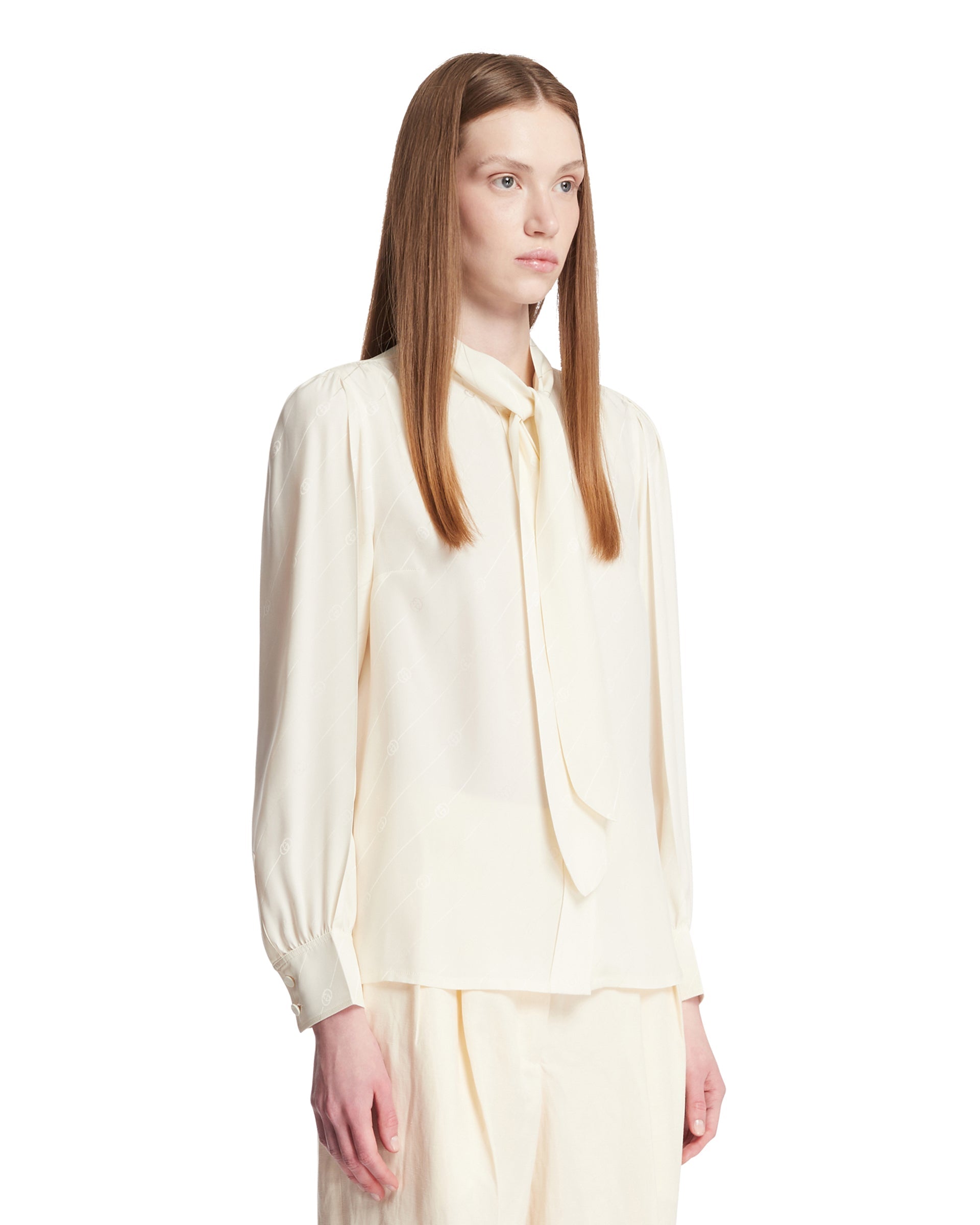 White Gg Interlocking Crepe Satin And Silk Shirt Gucci – Гарантія оригінальності – вид ззаду