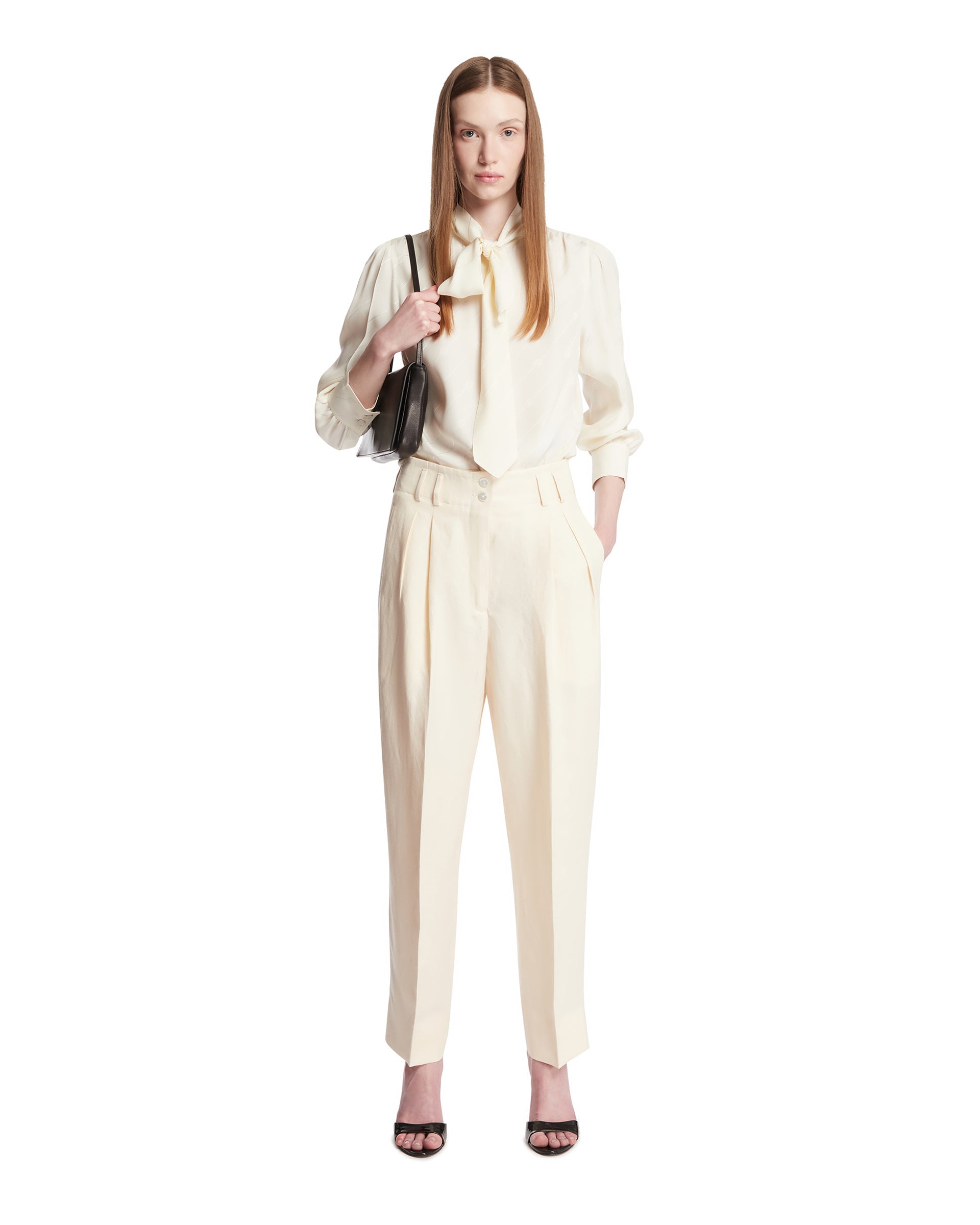 White Gg Interlocking Crepe Satin And Silk Shirt Gucci – Гарантія оригінальності – детальний вид