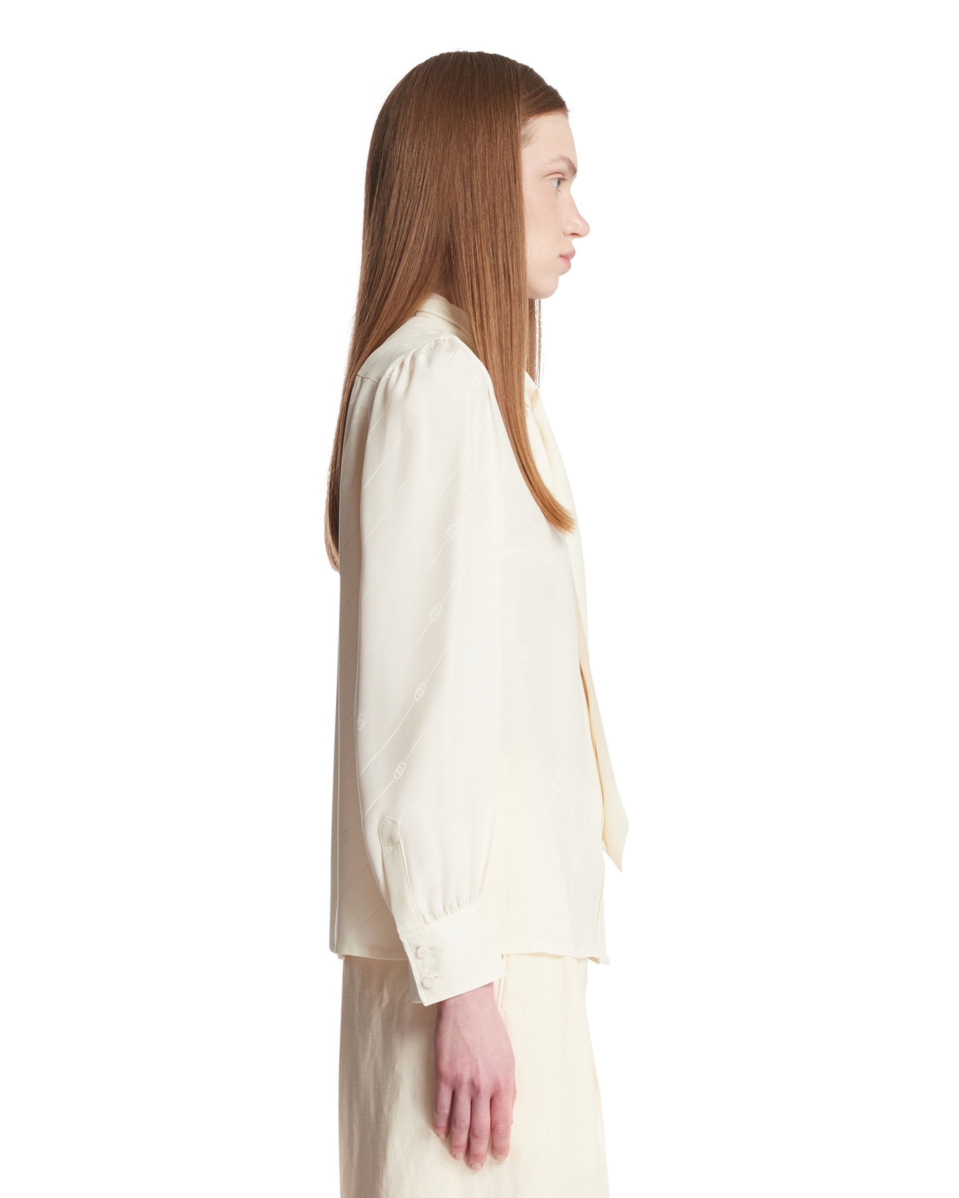 White Gg Interlocking Crepe Satin And Silk Shirt Gucci – Гарантія оригінальності – збільшений вид