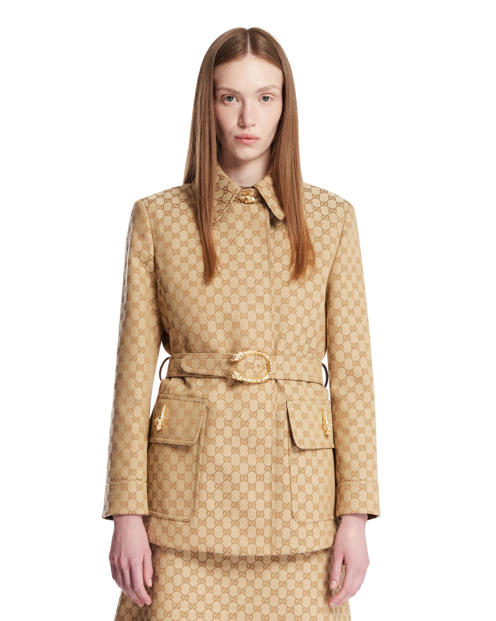 Beige Gg Belted Jacket Gucci оригінал – Купити в Україні – боковий вид