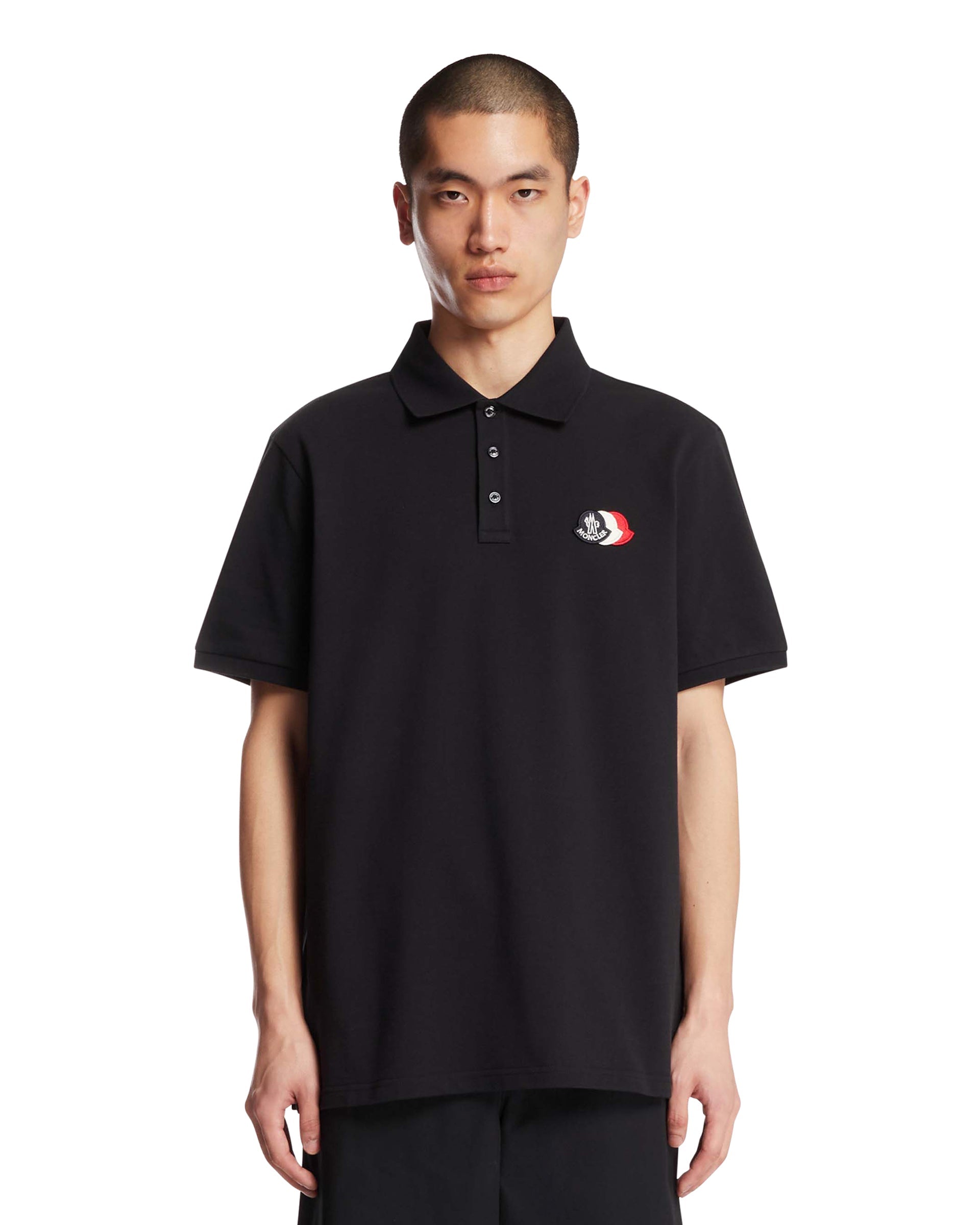 Оригінальна Blue Triple Patch Polo Shirt Moncler – боковий вид