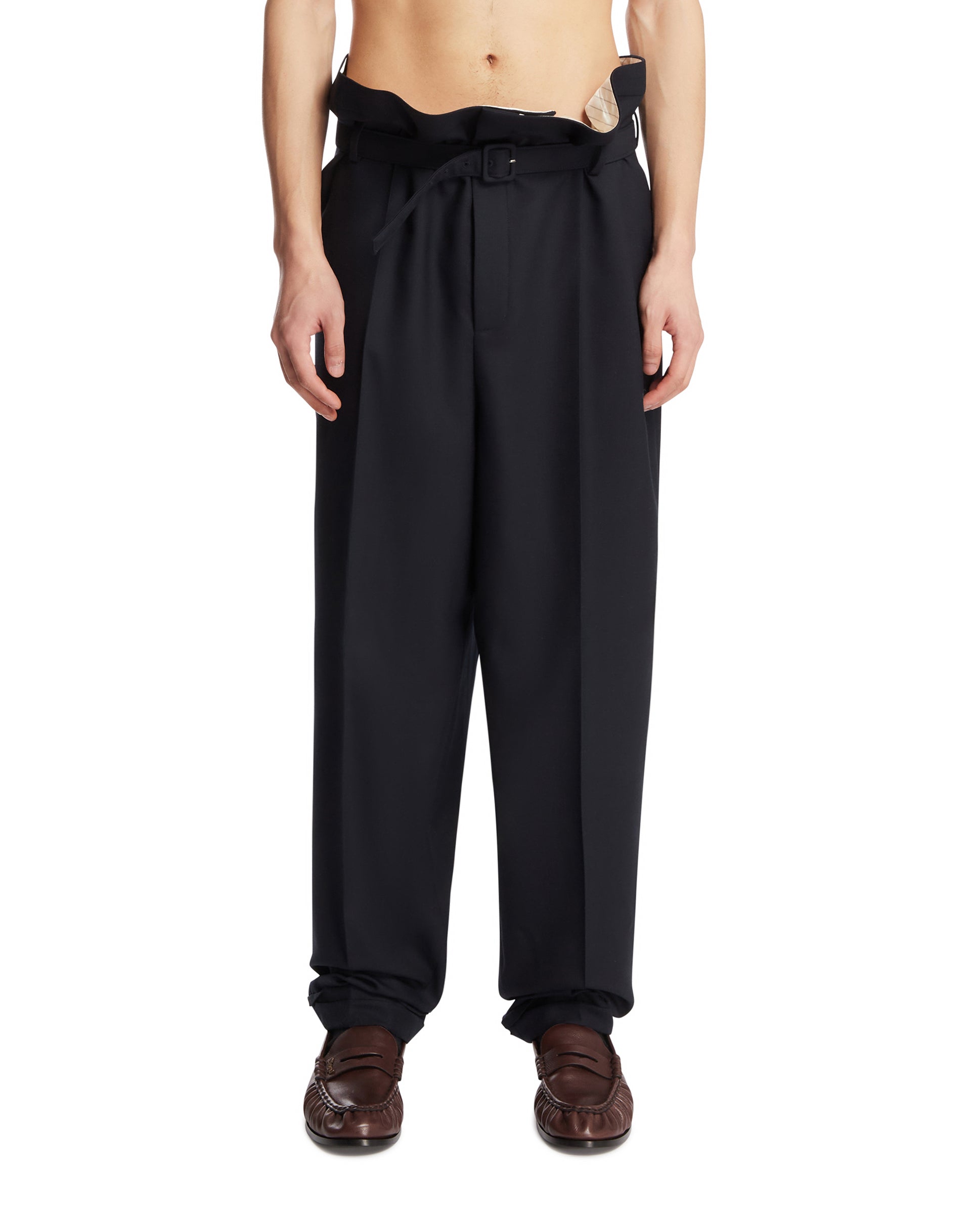Оригінальна Blue Wool Paperbag Pants Saint laurent – боковий вид