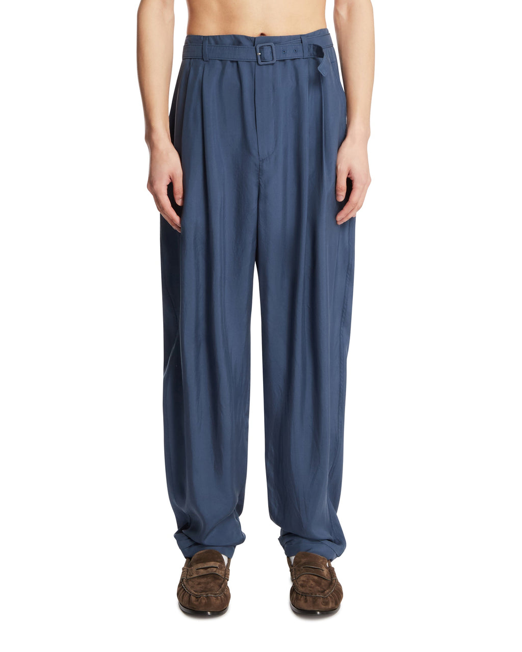 Blue Silk Belted Pants Saint laurent оригінал – Купити в Україні – боковий вид