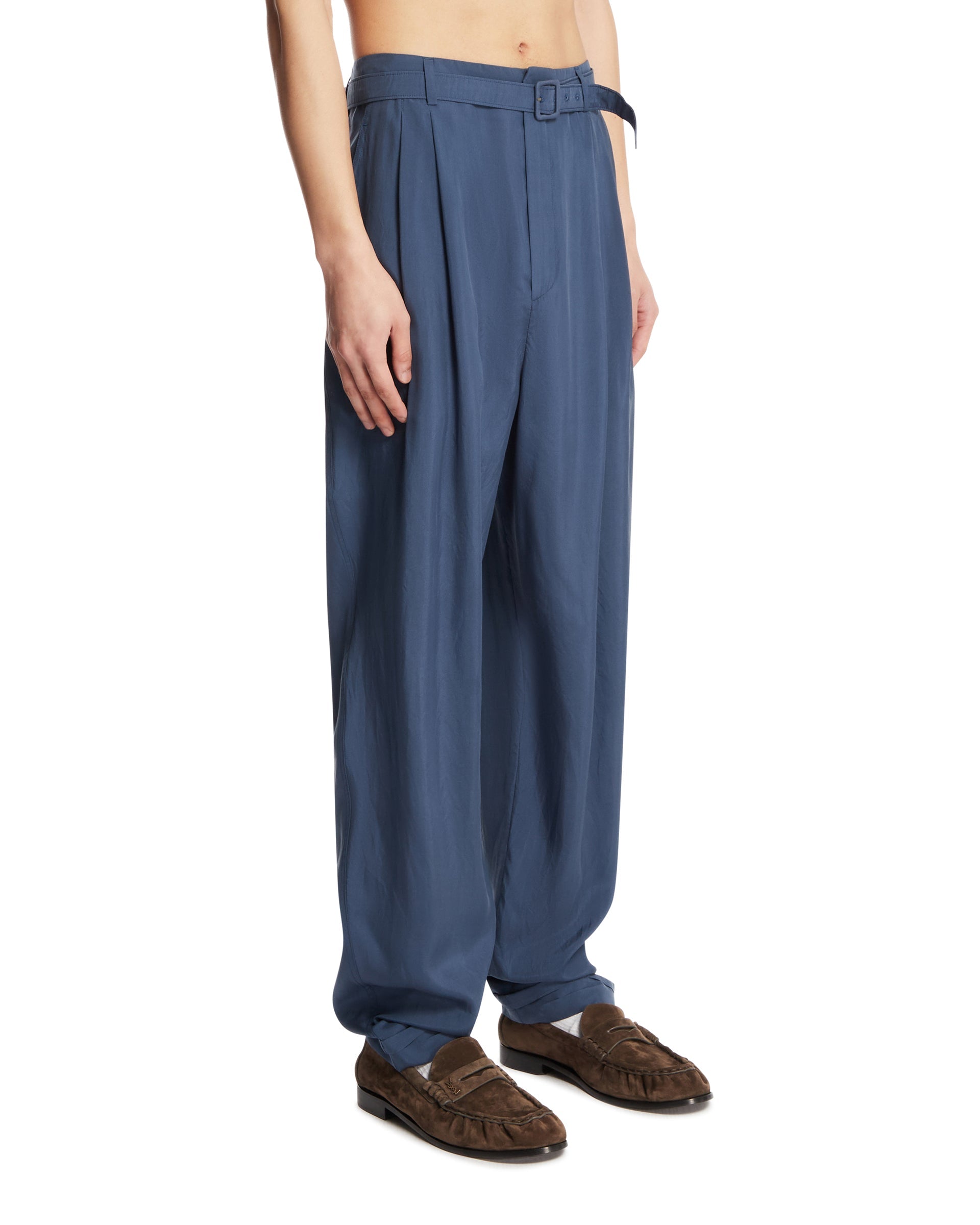 Blue Silk Belted Pants Saint laurent оригінал – Купити в Україні – вид ззаду