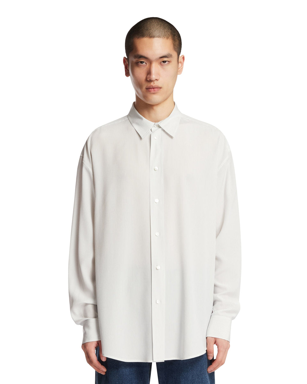 White Granada Striped Silk Shirt The row – Гарантія оригінальності – боковий вид