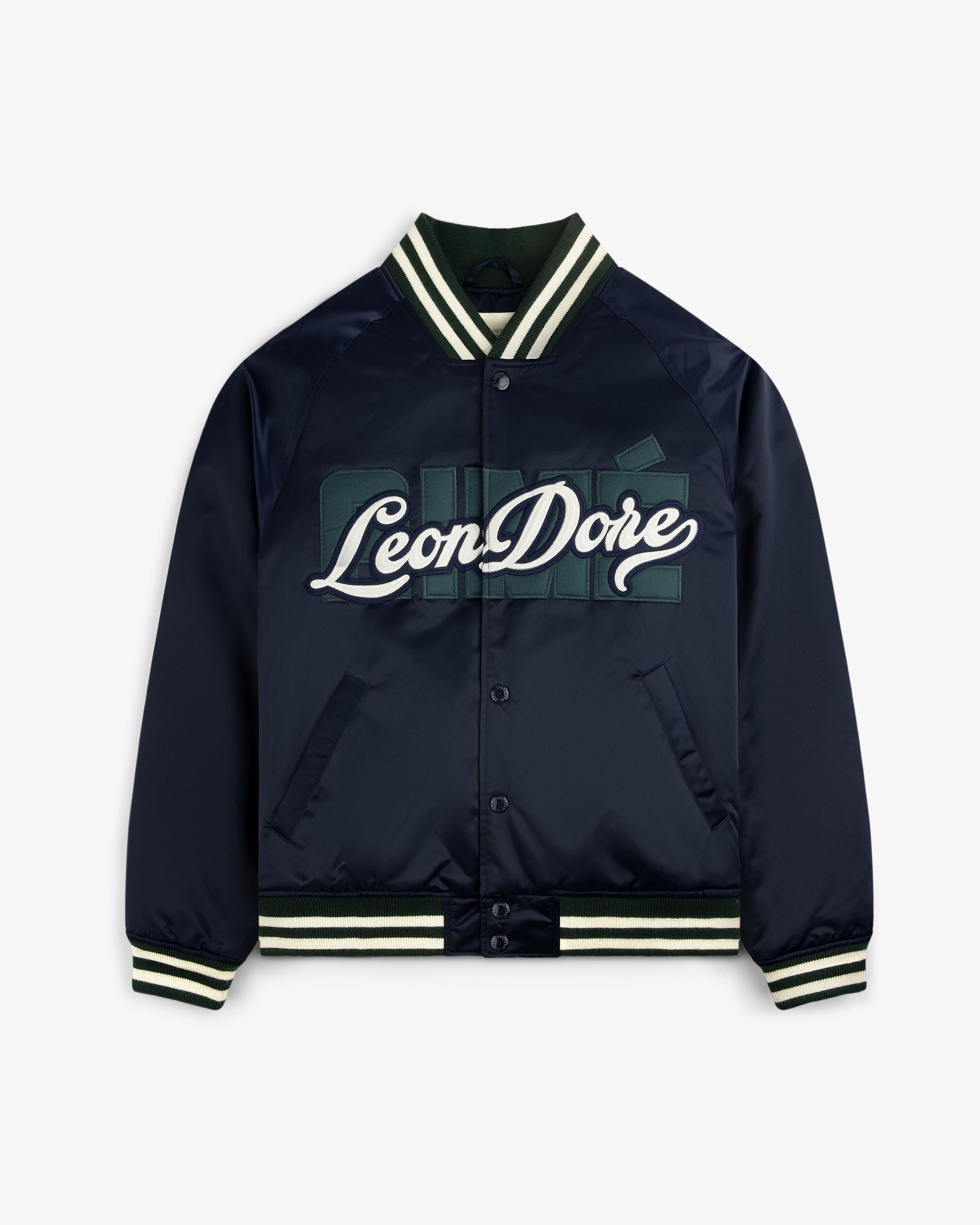 Оригінальна Overlay Logo Satin Varsity Jacket Aime leon dore – вид ззаду