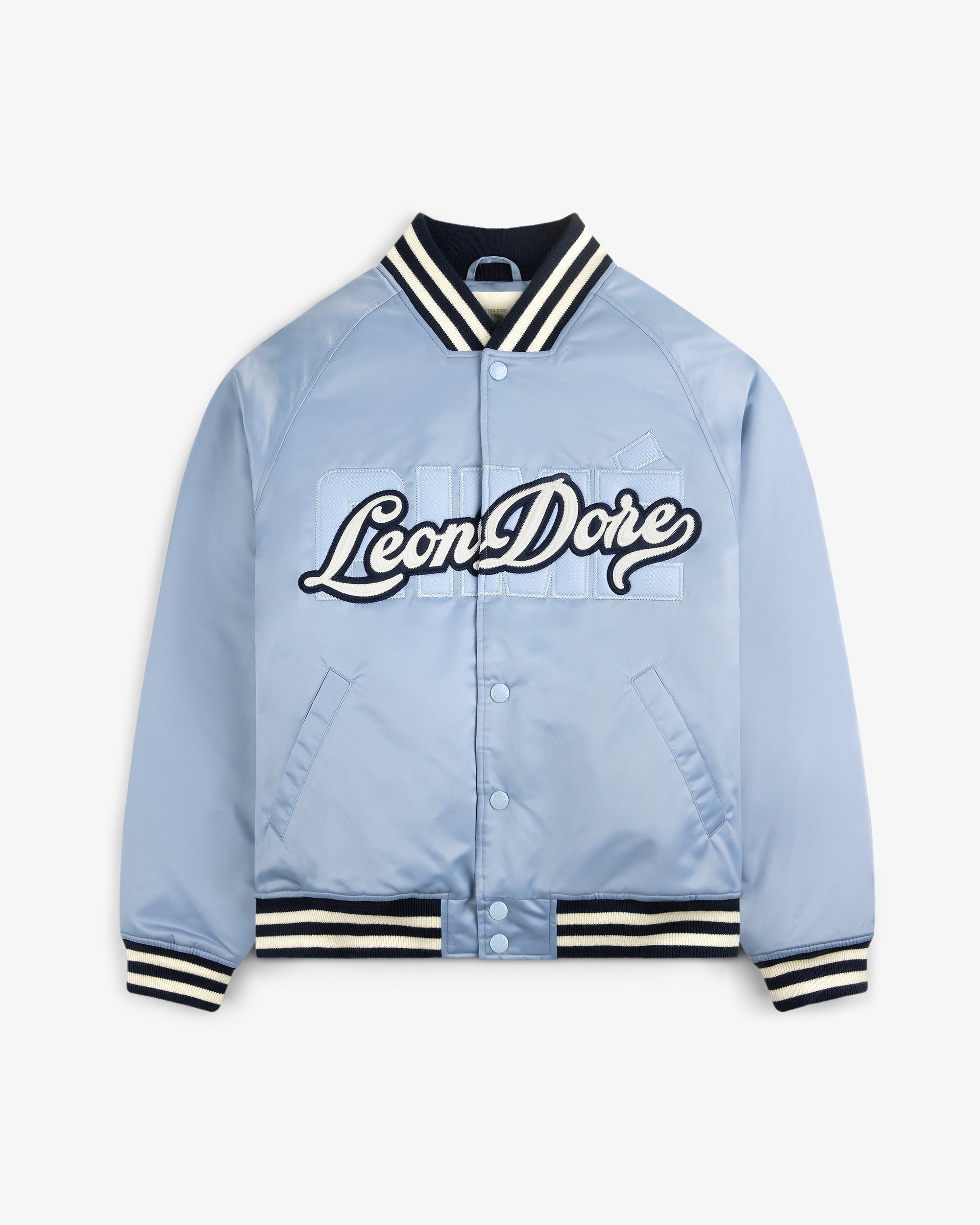 Оригінальна Overlay Logo Satin Varsity Jacket Aime leon dore – вид ззаду