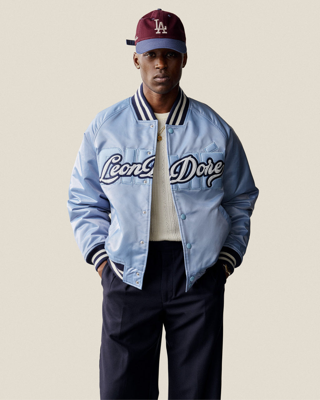 Оригінальна Overlay Logo Satin Varsity Jacket Aime leon dore – детальний вид