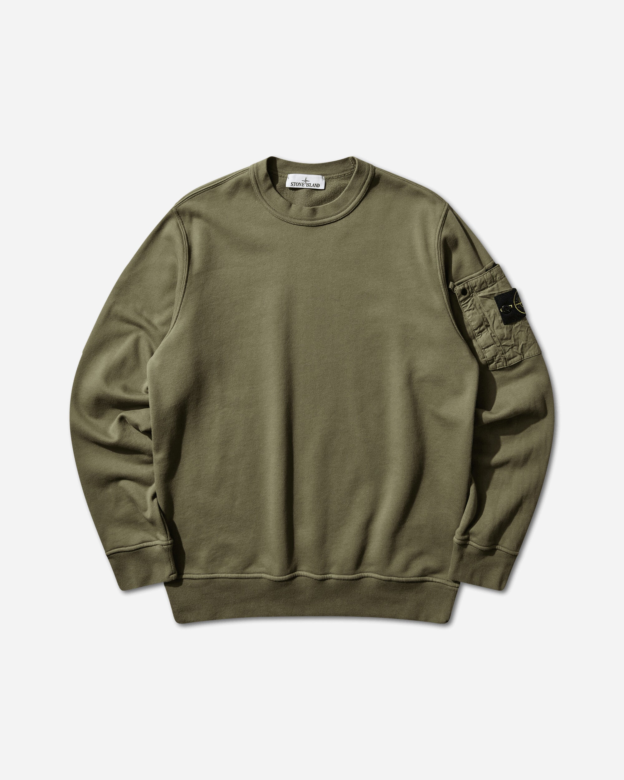 Mens Cotton Fleece Pocket Crewneck Sweatshirt Military Green Stone island – Гарантія оригінальності – боковий вид