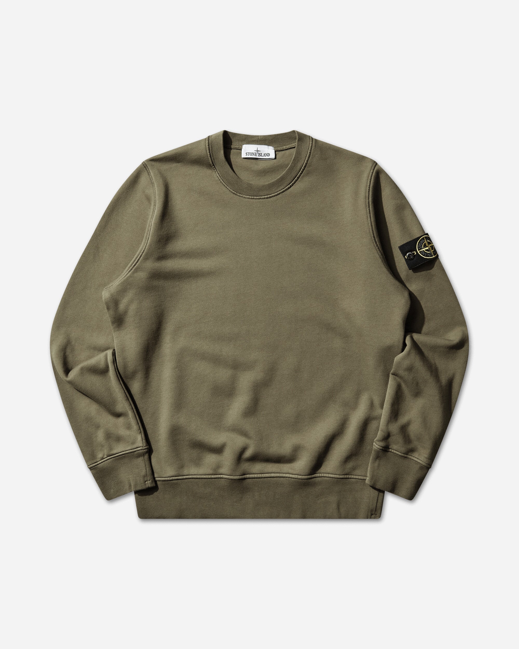 Оригінальна Mens Organic Cotton Fleece Crewneck Sweatshirt Military Green Stone island – боковий вид