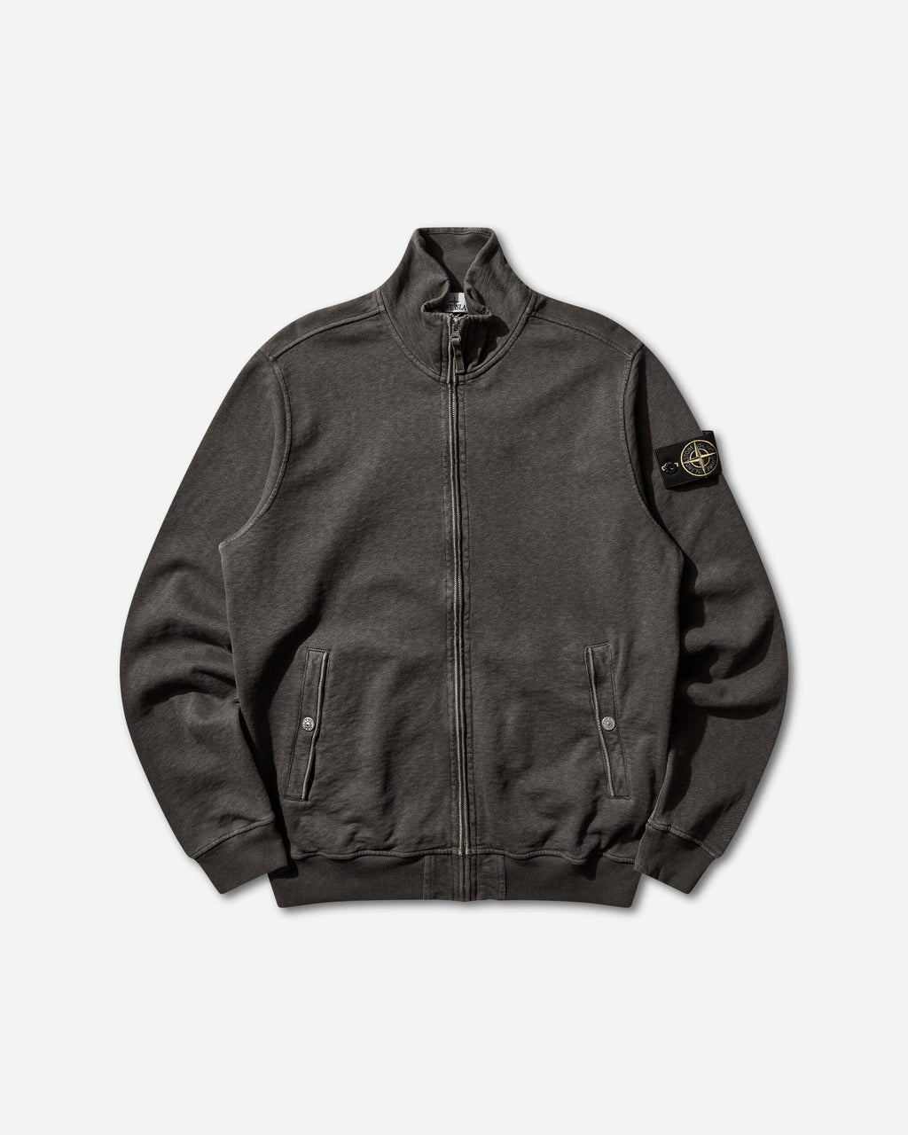 Mens Malfilé Cotton Fleece Old Effect Zip-Up Track Jacket Charcoal Grey Stone island – Гарантія оригінальності – боковий вид
