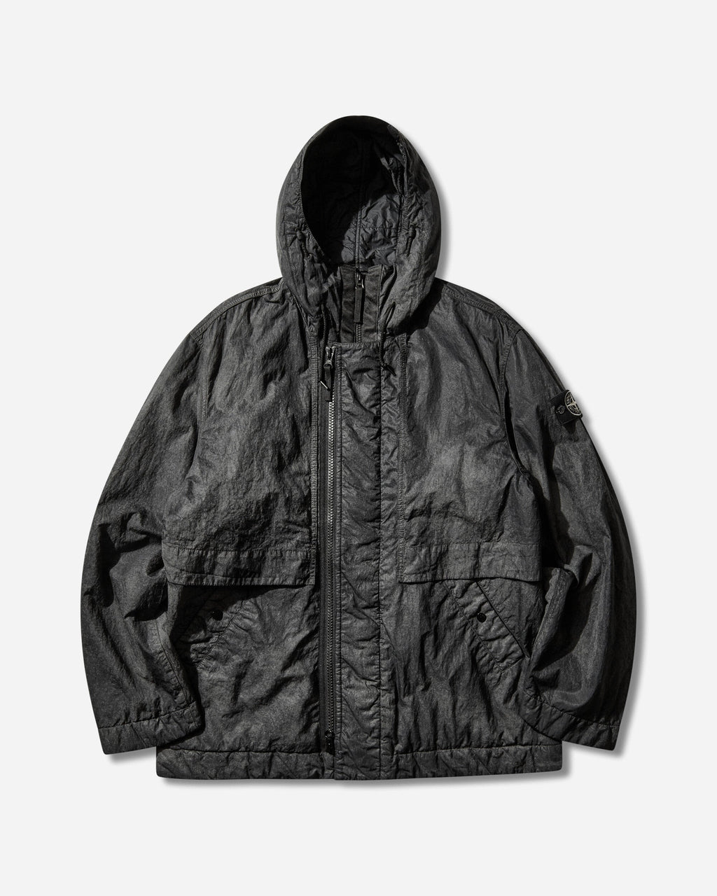 Mens Dense Nylon-Tc Hand Sprayed Reflective Hooded Jacket Black Stone island оригінал – Купити в Україні – боковий вид