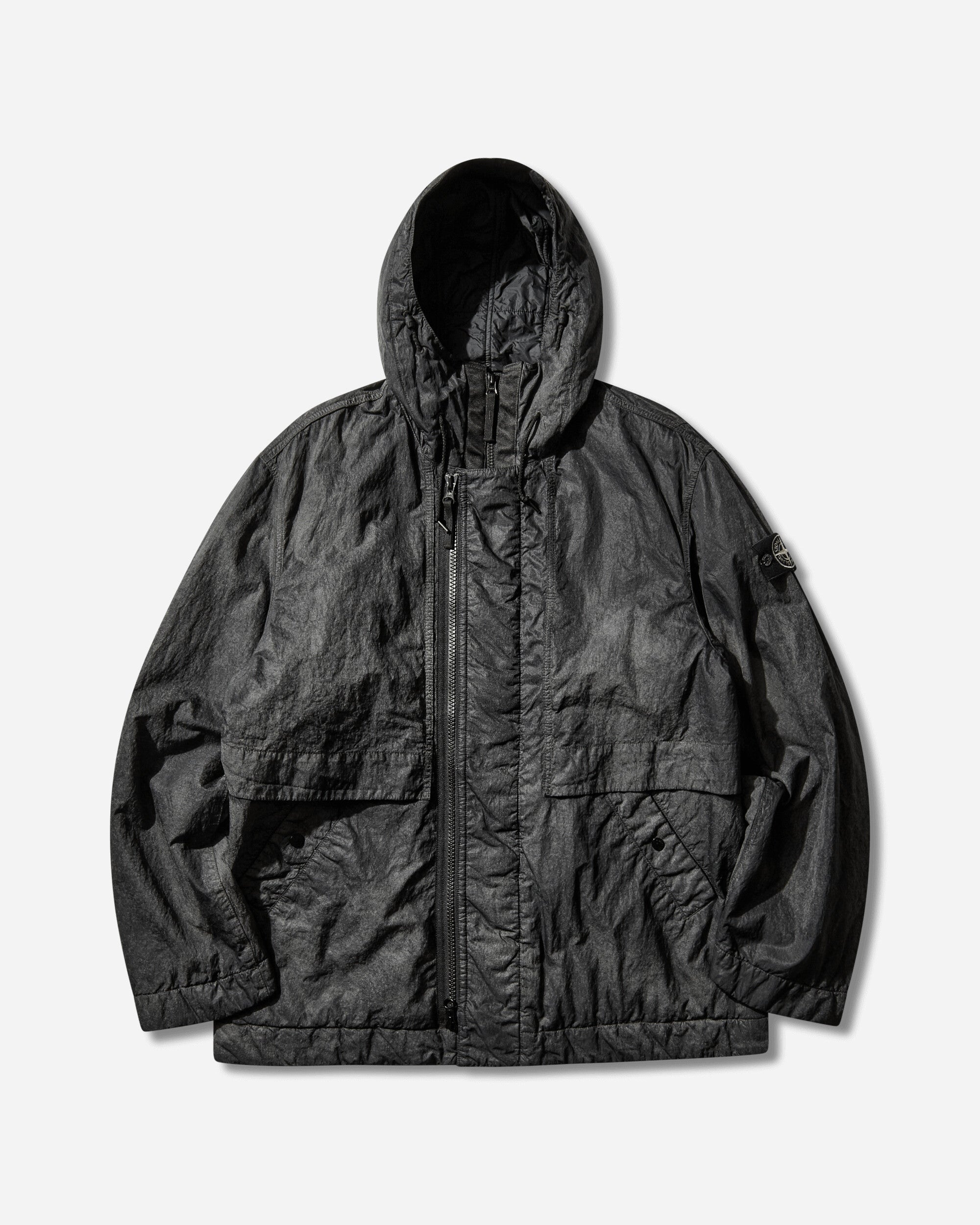 Mens Dense Nylon-Tc Hand Sprayed Reflective Hooded Jacket Black Stone island оригінал – Купити в Україні – боковий вид
