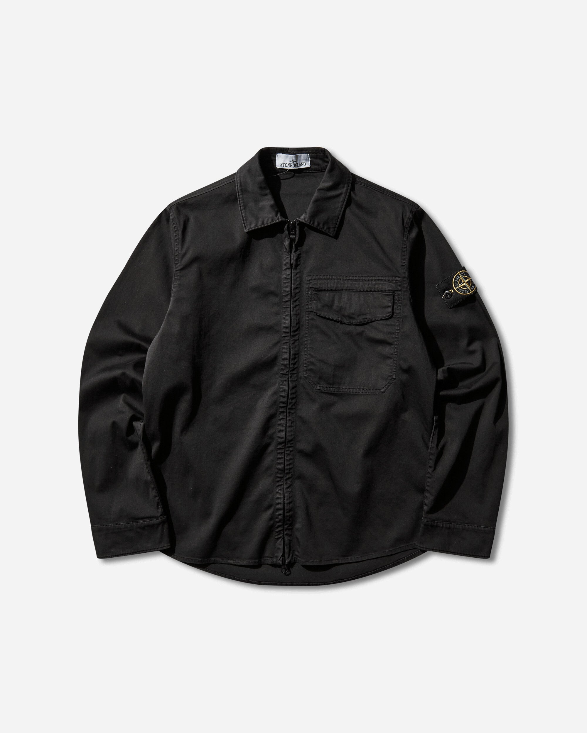Mens Stretch Organic Cotton Satin Overshirt Black Stone island – Гарантія оригінальності – боковий вид