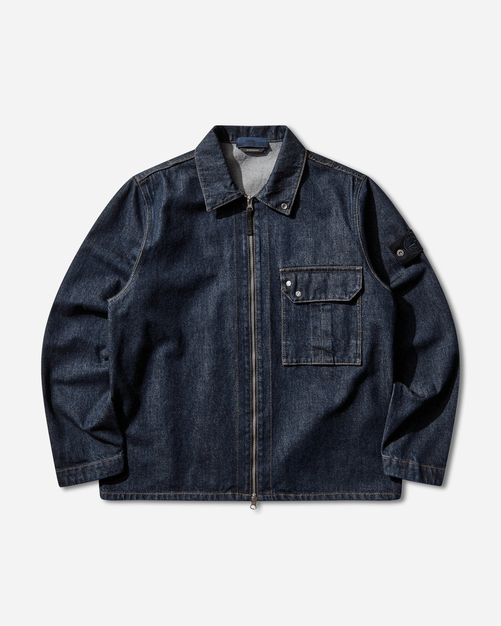 Mens Indigo Denim-Rinsed Overshirt Blue Rinse Stone island оригінал – Купити в Україні – боковий вид