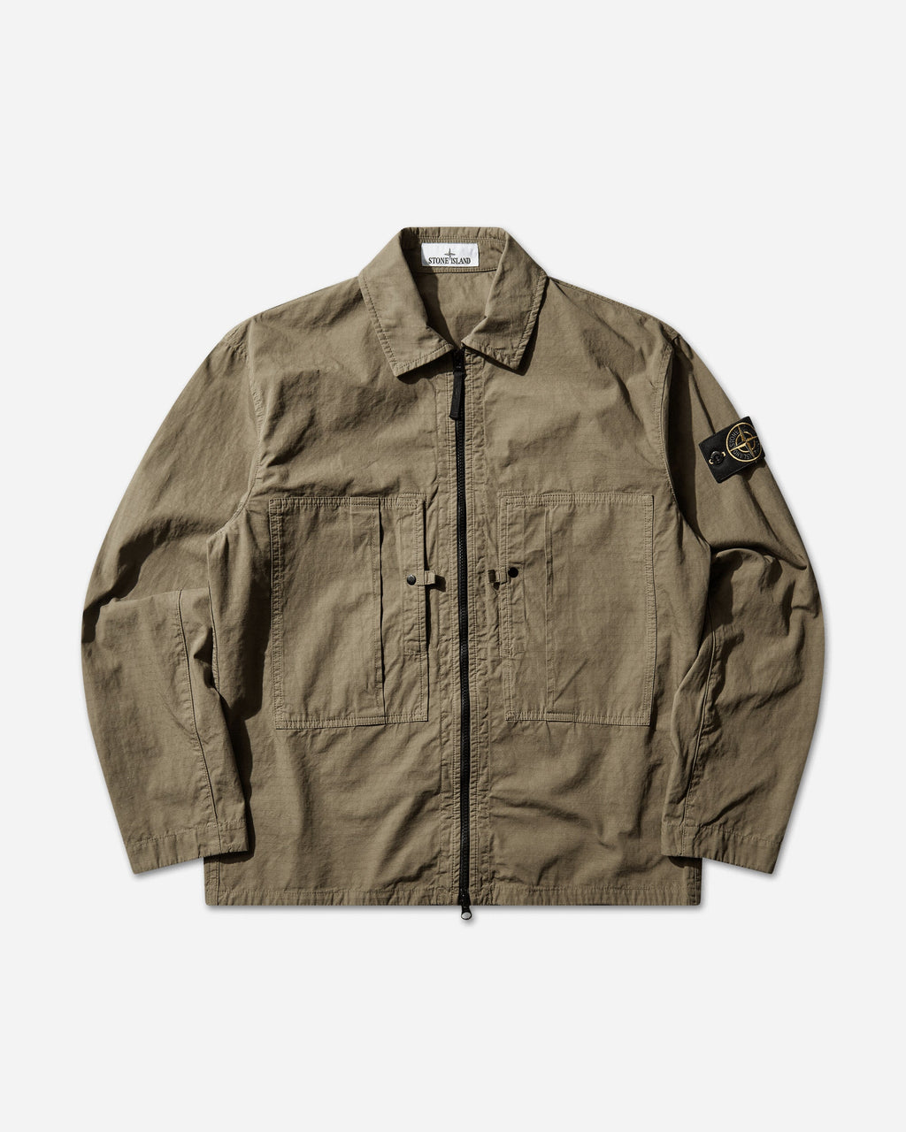 Mens Mercerised Organic Cotton Ripstop Zip Overshirt Military Green Stone island оригінал – Купити в Україні – боковий вид