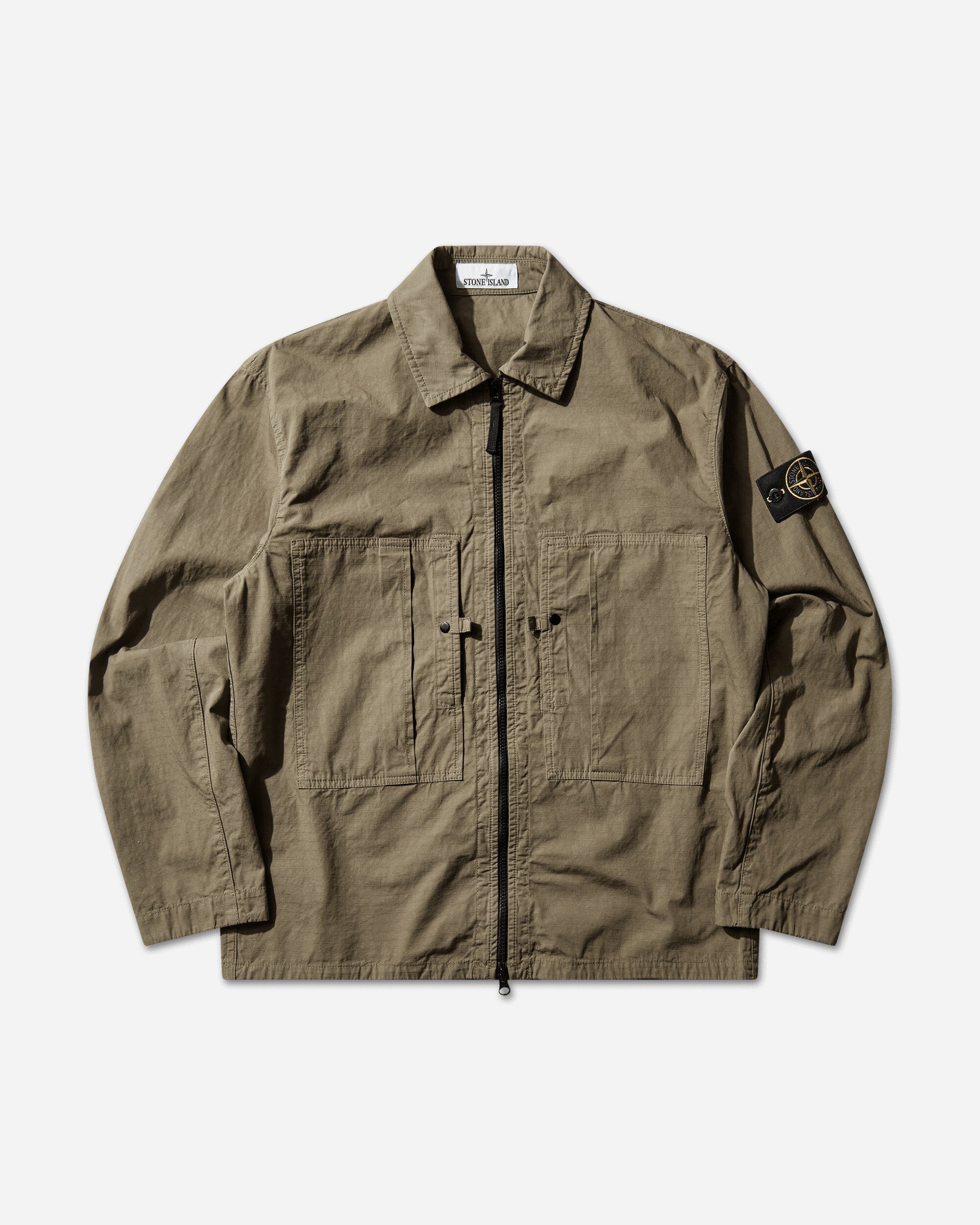 Mens Mercerised Organic Cotton Ripstop Zip Overshirt Military Green Stone island оригінал – Купити в Україні – боковий вид