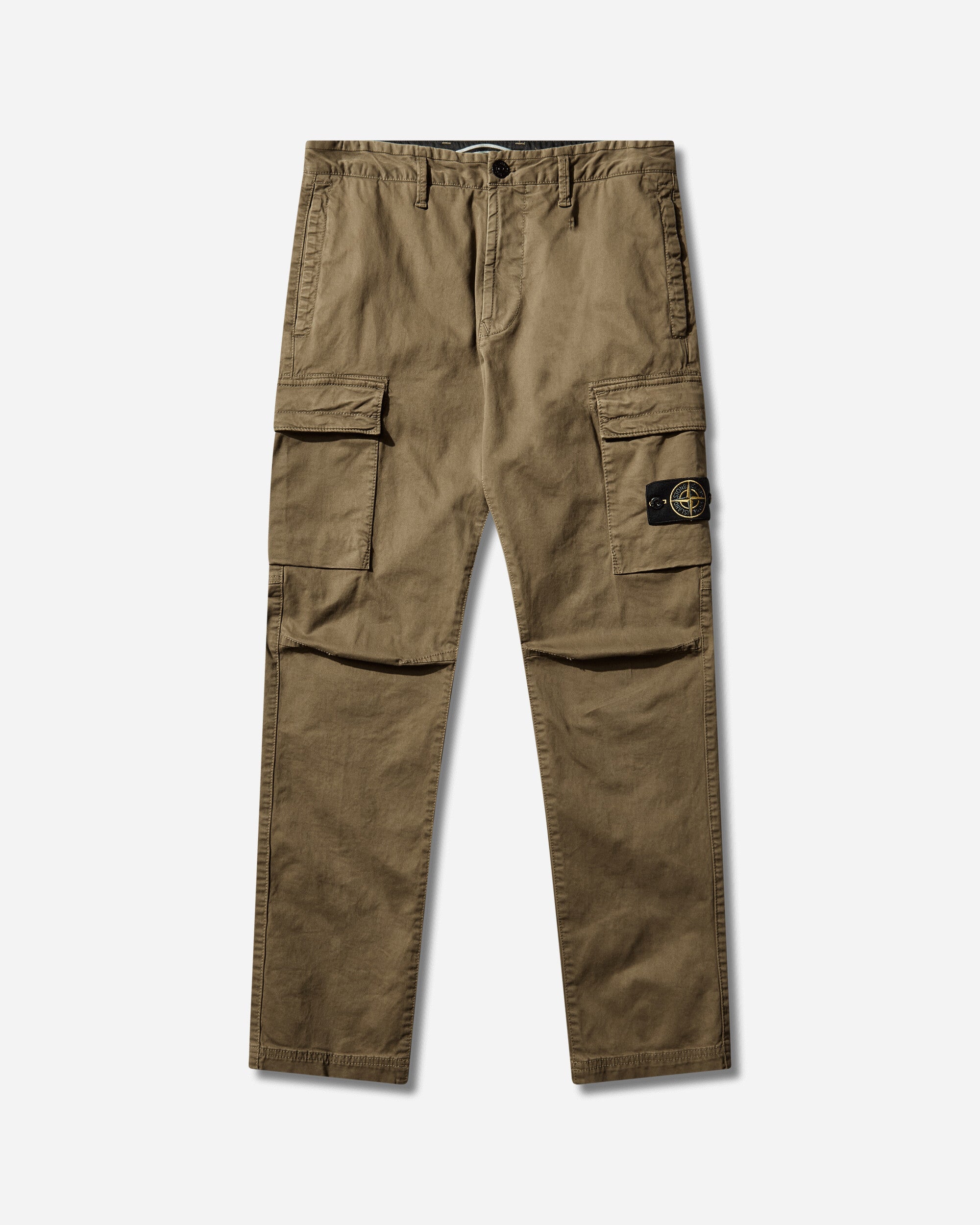 Оригінальна Mens Organic Cotton Stretch Broken Twill Old Effect Cargo Pants Military Green Stone island – боковий вид