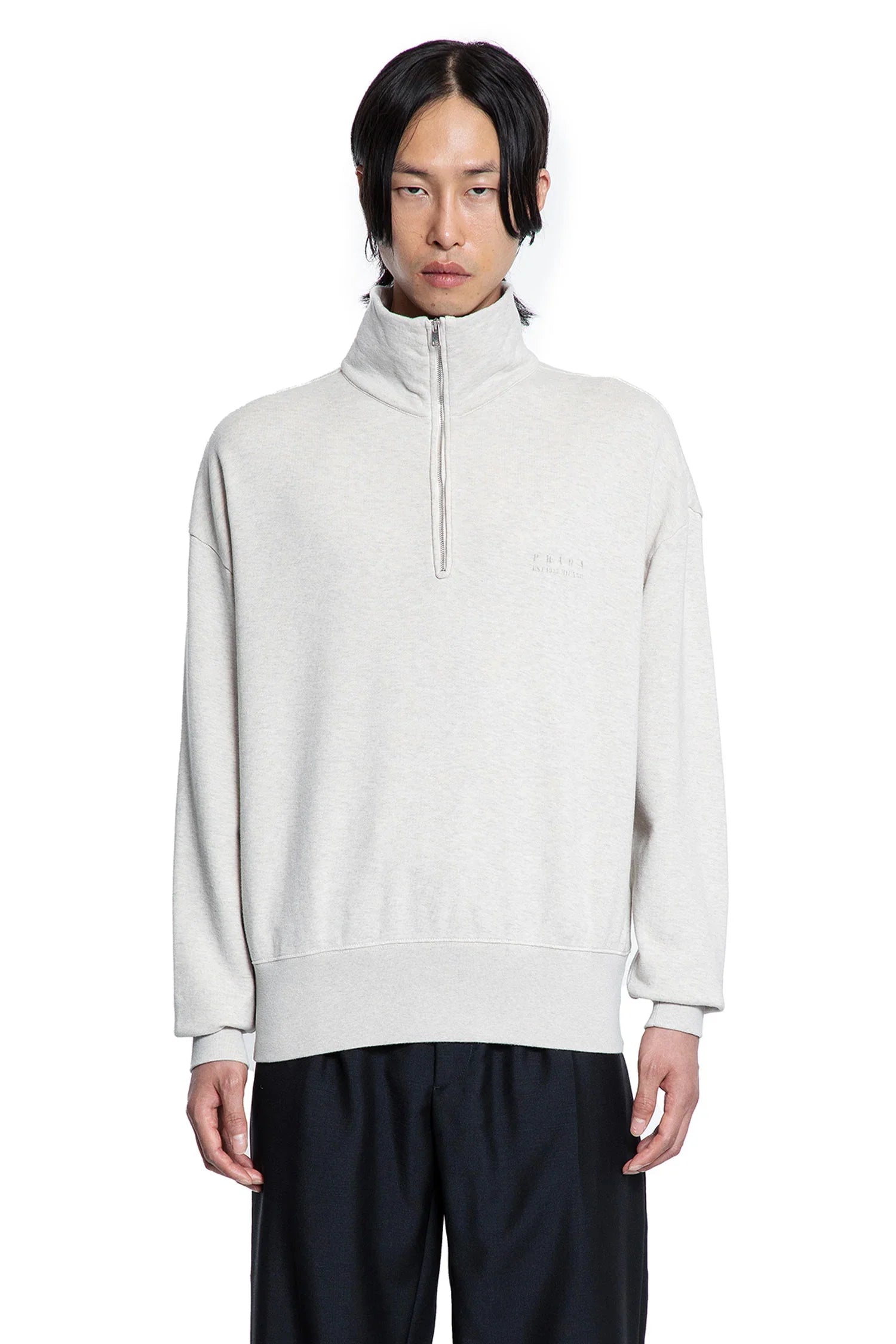 Оригінальна Soft Cotton Quarter-Zip Sweatshirt Prada – вид ззаду