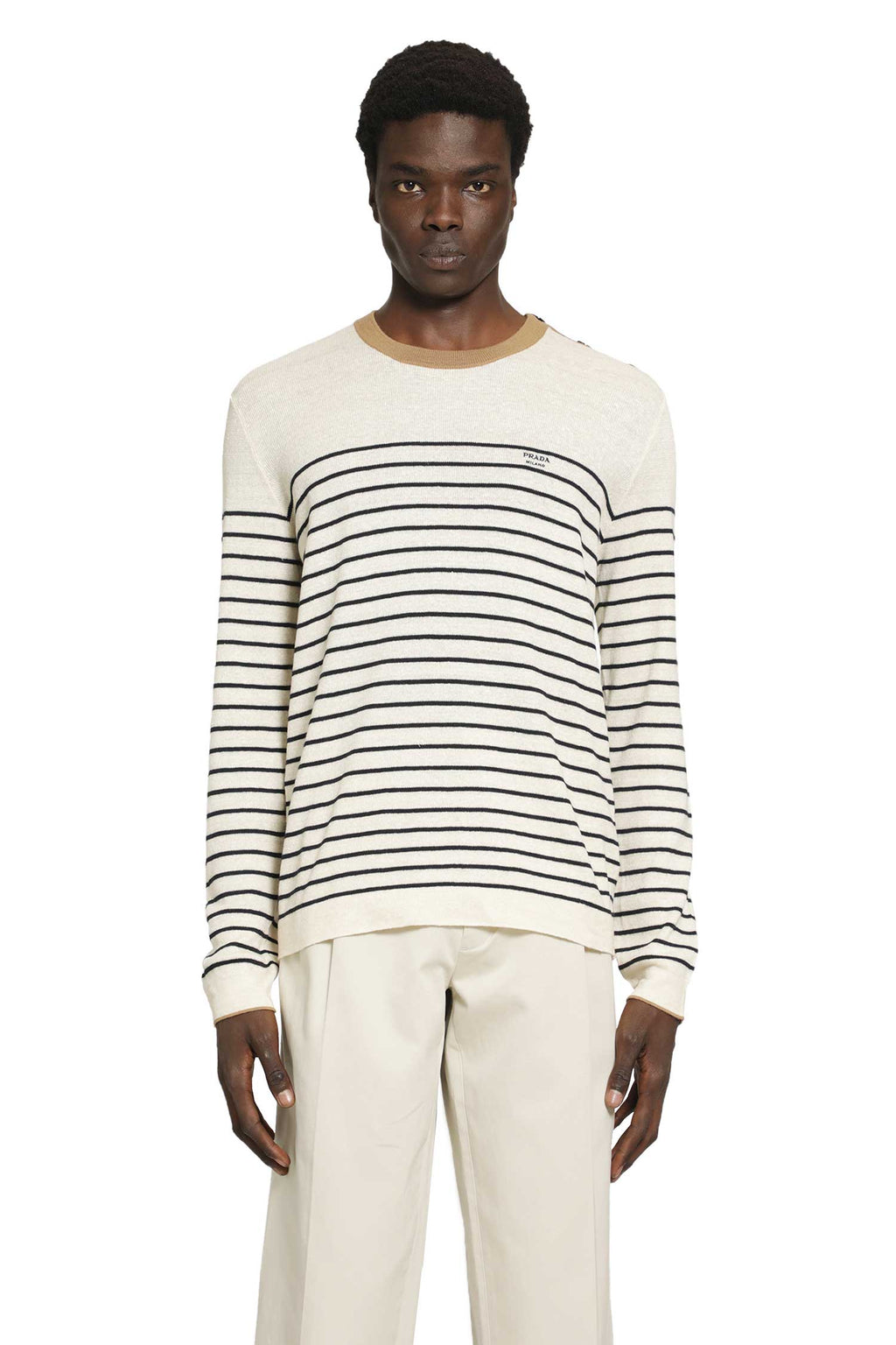 Striped Linen And Cotton Sweater Prada – Гарантія оригінальності – боковий вид