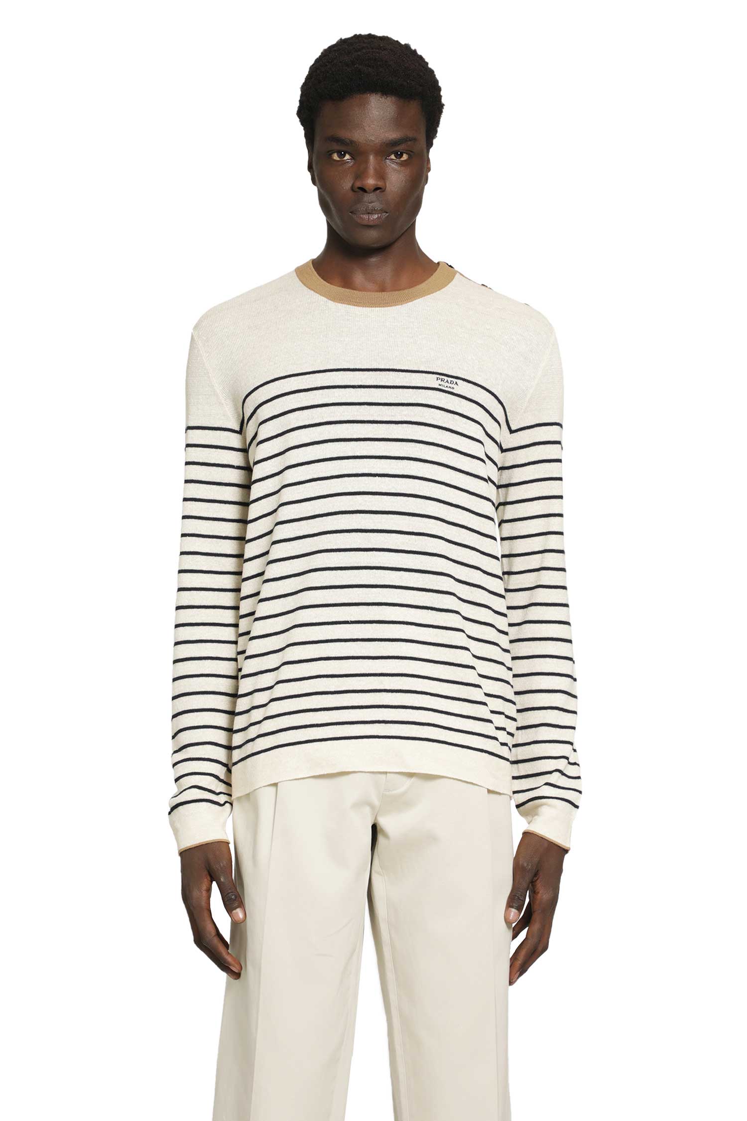 Striped Linen And Cotton Sweater Prada – Гарантія оригінальності – боковий вид