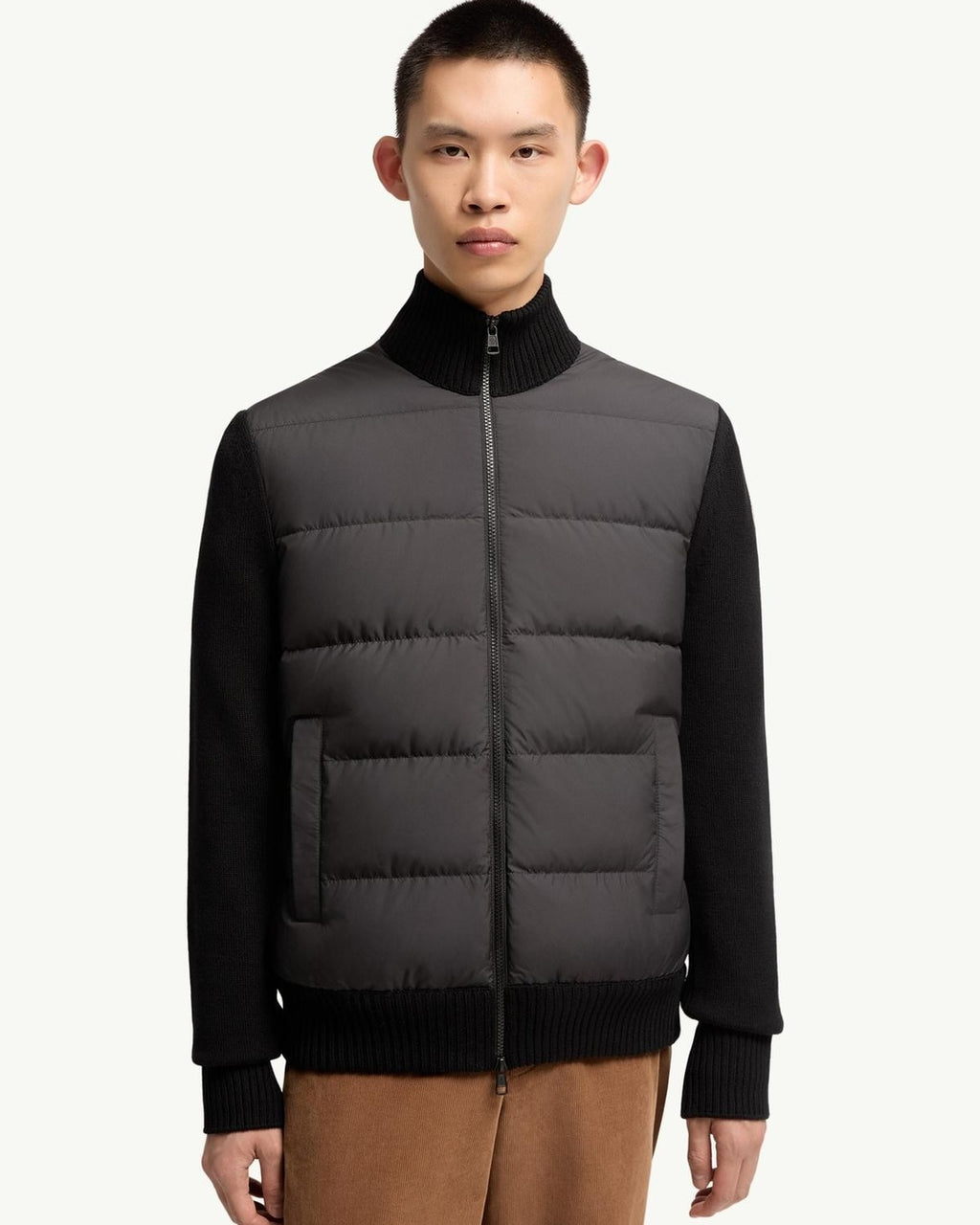 Padded Wool Zip-Up Black Cardigan, Moncler, photo 2