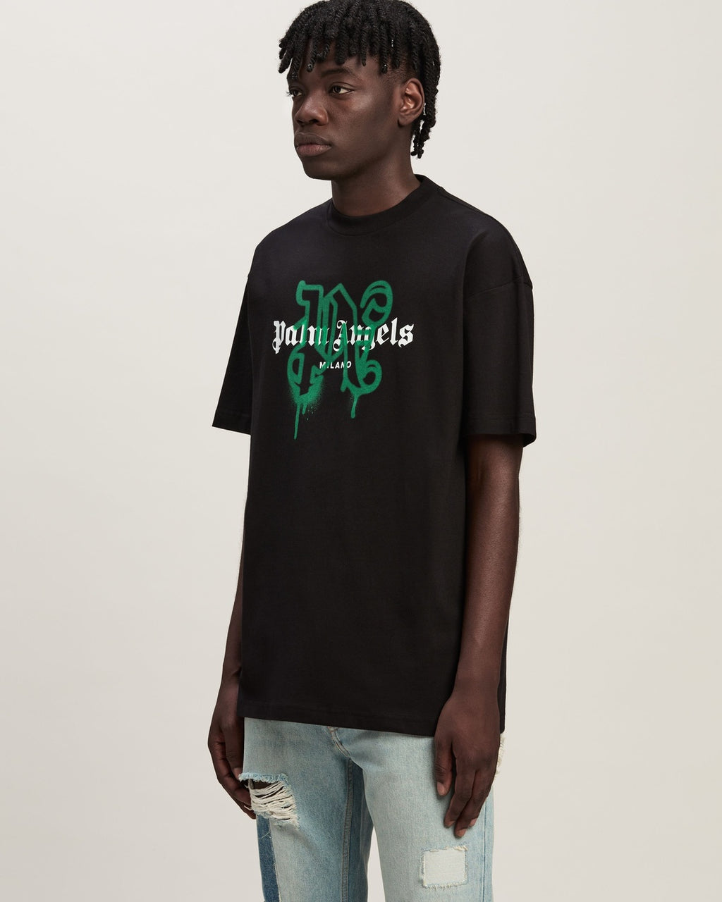 Milan Monogram Spray Black T-Shirt, Palm Angels, photo 4