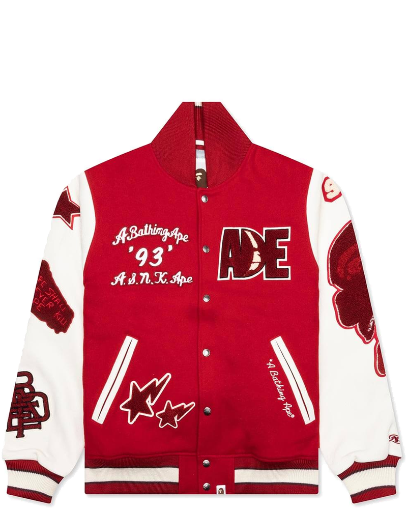 Multi Motif Varsity Jacket Red A bathing ape оригінал – Купити в Україні