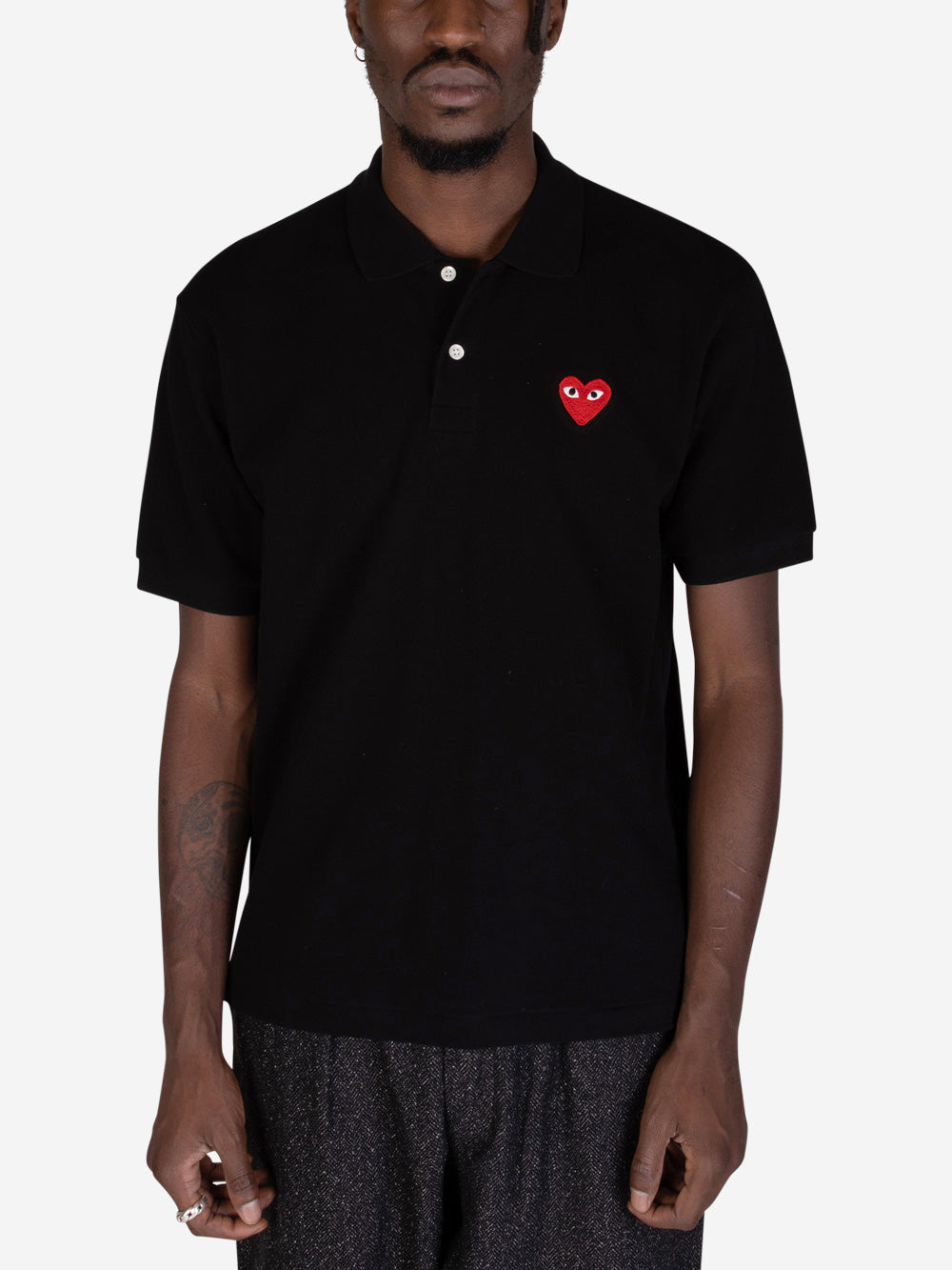 Cdg Red Play Black Polo Shirt Comme des garcons – Гарантія оригінальності – детальний вид