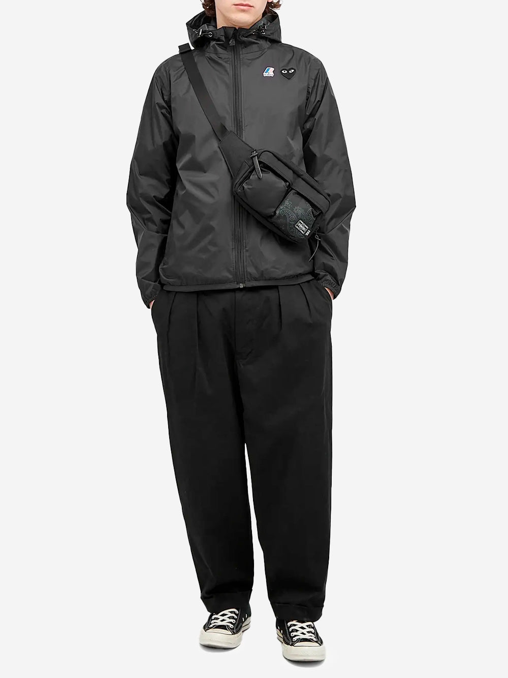 Black X K-Way Packable Full Zipper Jacket Comme des garcons – Гарантія оригінальності – вид ззаду