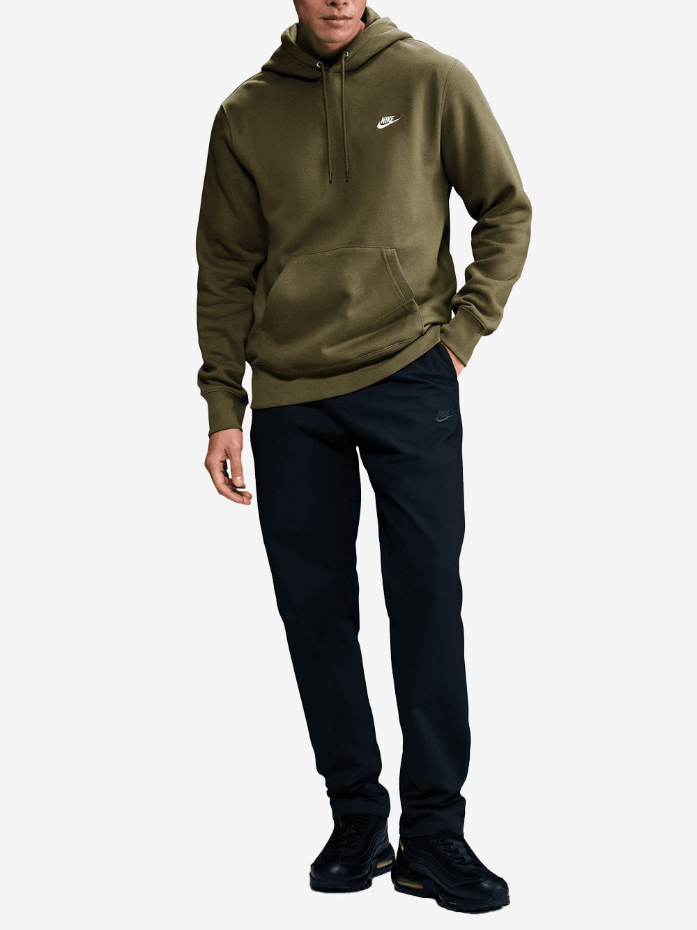 Olive Green Pullover Sweatshirt With Hood And Swoosh Nike – Гарантія оригінальності – вид ззаду - NIKE