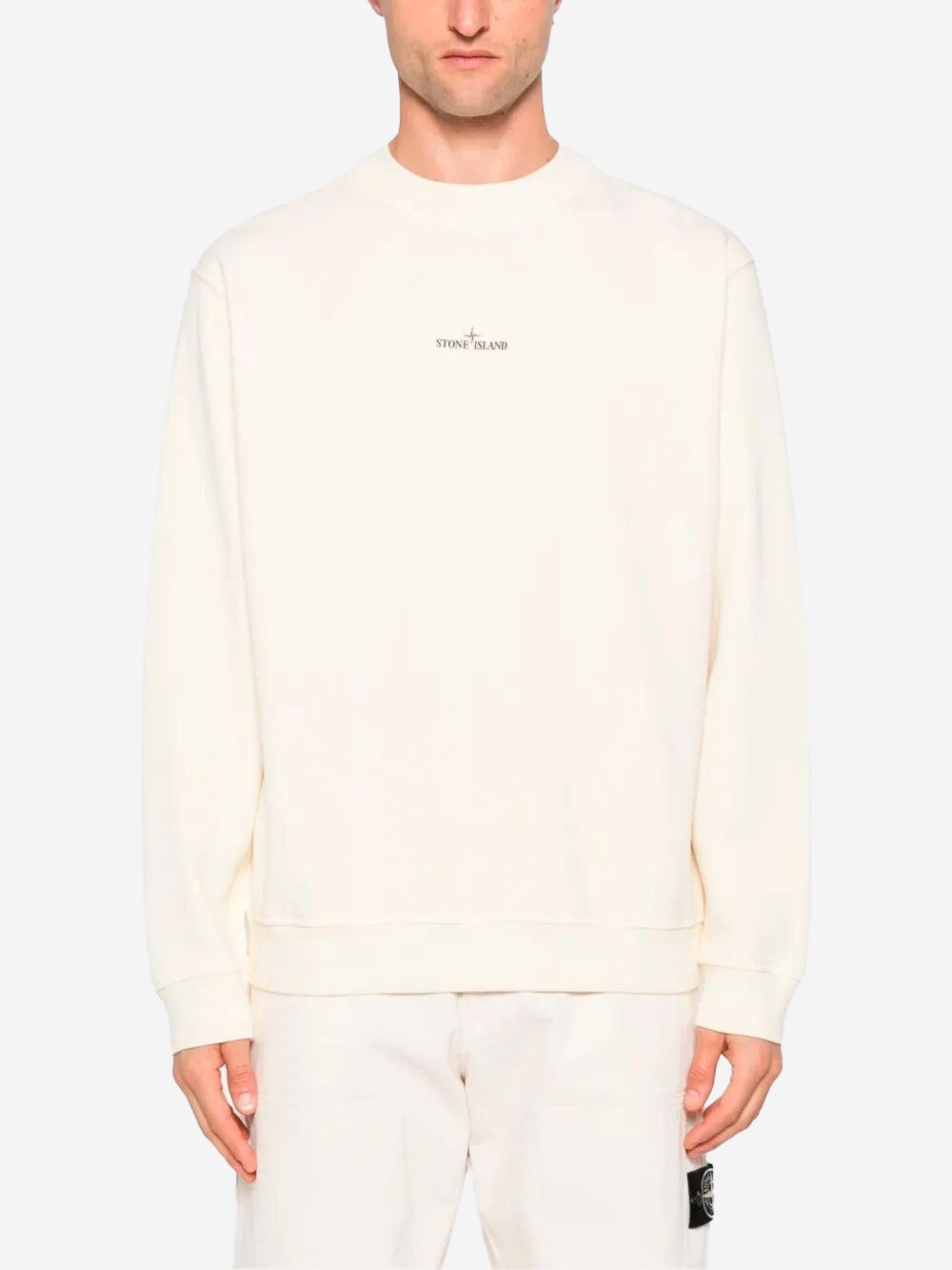 Оригінальна Cream Crewneck Oversized Sweatshirt With Industrial Four Print Stone island – вид ззаду
