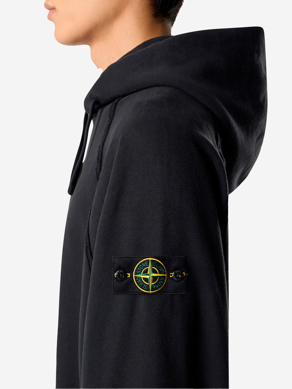 Оригінальна Black Cotton Gauzed Hoodie With Badge Stone island – детальний вид