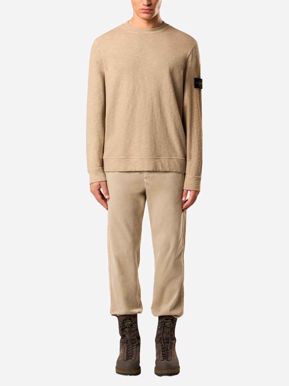 Beige Gauze Vanisé Gauze Crewneck Sweatshirt With Inlays And Compass Badge Stone island – Гарантія оригінальності – вид ззаду