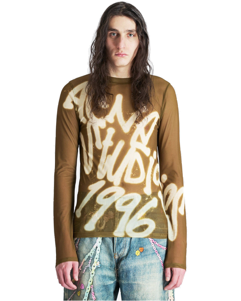 1996 Sheer Logo Long Sleeve In Dark Khaki Green Acne studios – Гарантія оригінальності