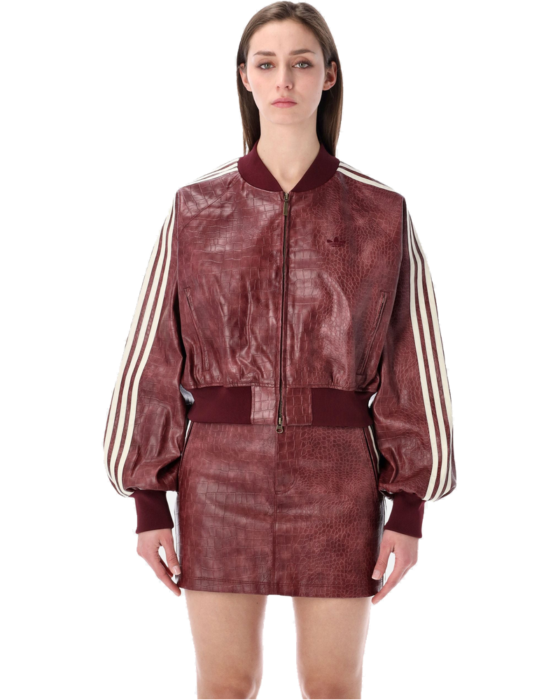 Burgundy Faux Leather Cropped Bomber Jacket Adidas – Гарантія оригінальності