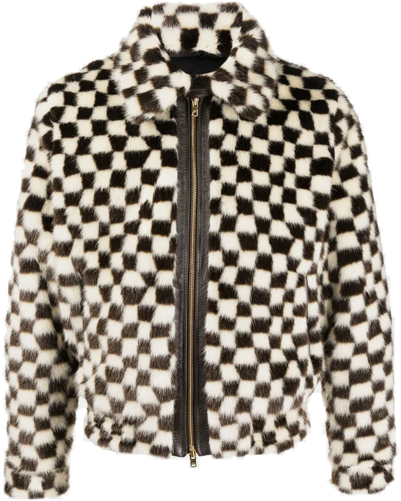 Оригінальна Black & White Checked Faux Fur Blouson Jacket Amiri