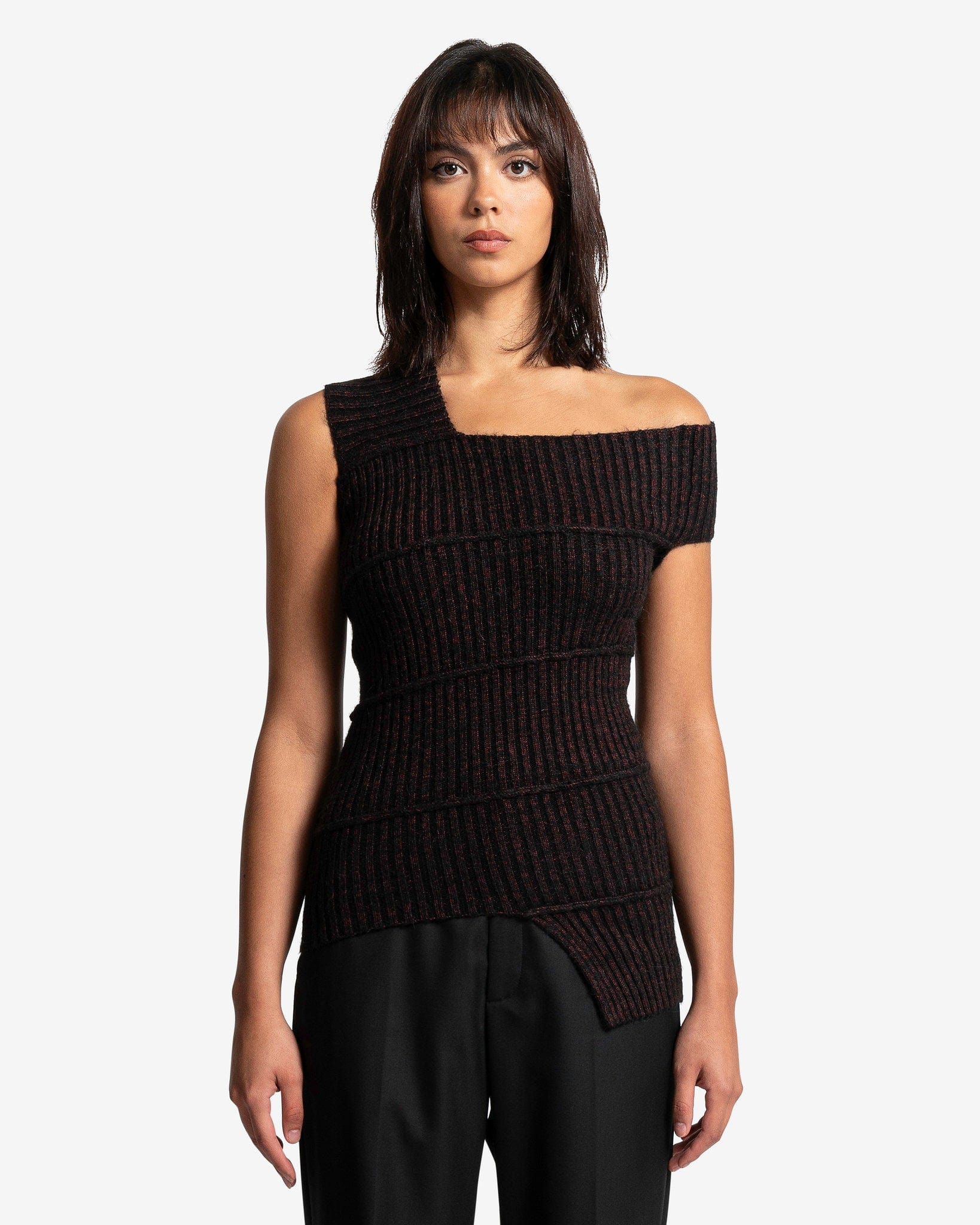 Asymmetric Rib-Knit Top In Brown Maison margiela оригінал – Купити в Україні – боковий вид