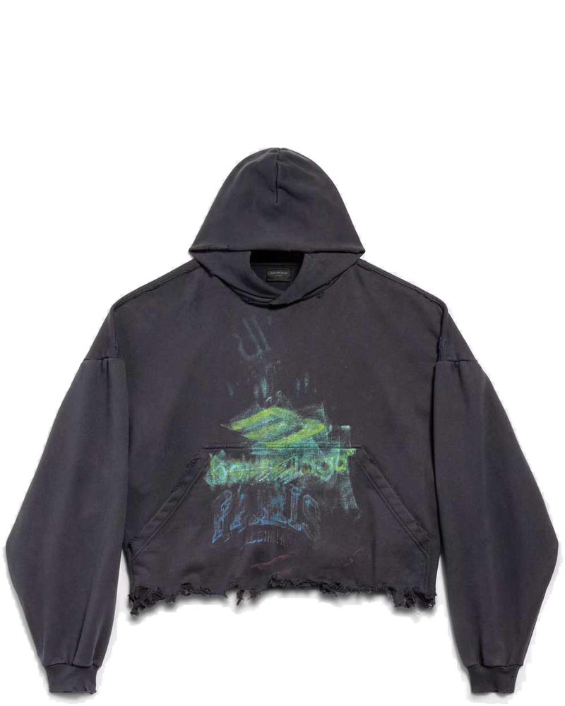 Black Faded Diy Imprint Cropped Hoodie Balenciaga оригінал – Купити в Україні