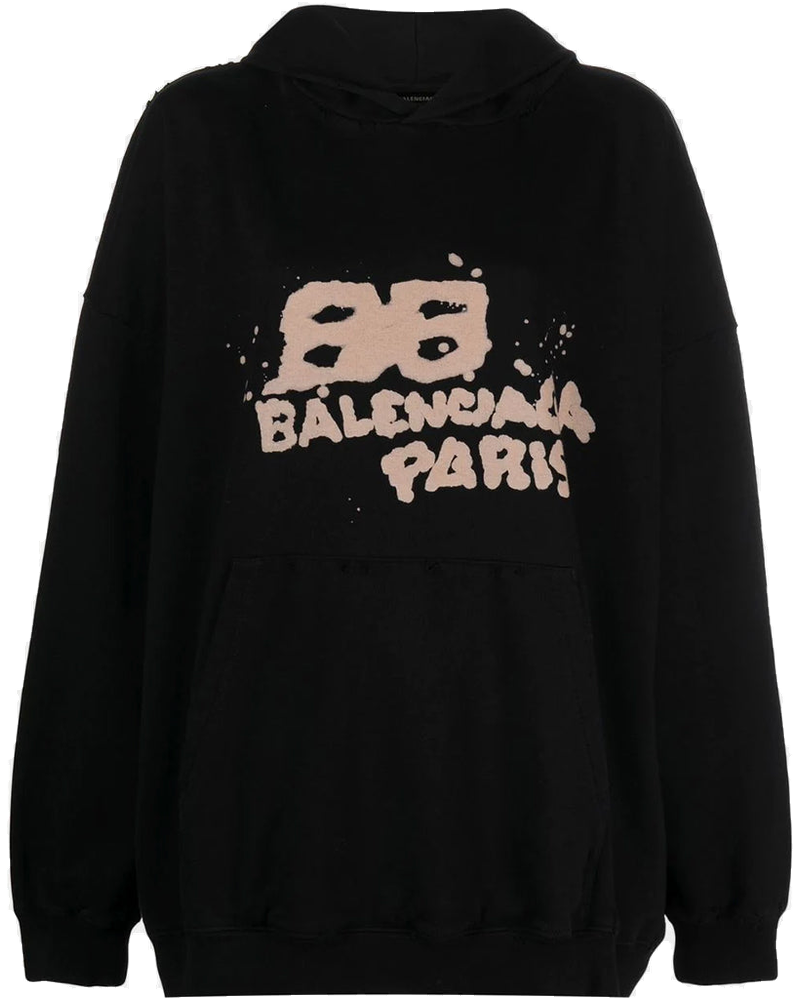 Black Large Fit Logo-Print Hoodie Balenciaga – Гарантія оригінальності