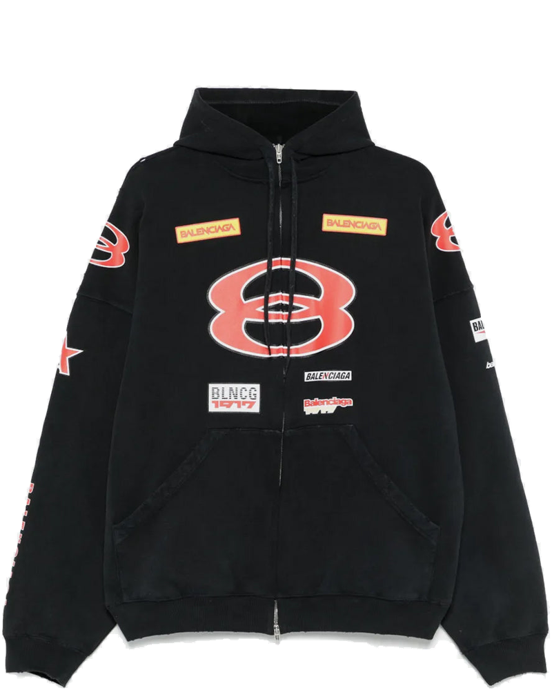 Washed Black Sponsor Logos Large Zip-Up Hoodie Balenciaga – Гарантія оригінальності