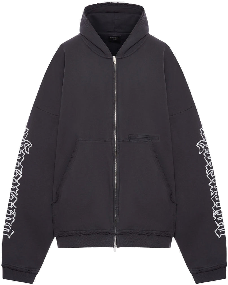 Washed Black Blackletter Script Pulled Hoodie Balenciaga оригінал – Купити в Україні