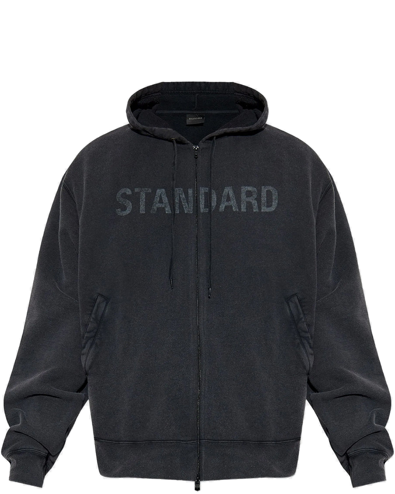 Оригінальна Washed Black Standard Oversized Zip Up Hoodie Balenciaga