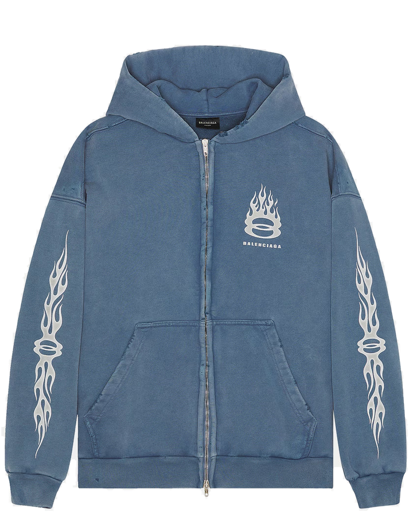 Оригінальна Washed Blue Burning Unity Zip-Up Hoodie Balenciaga